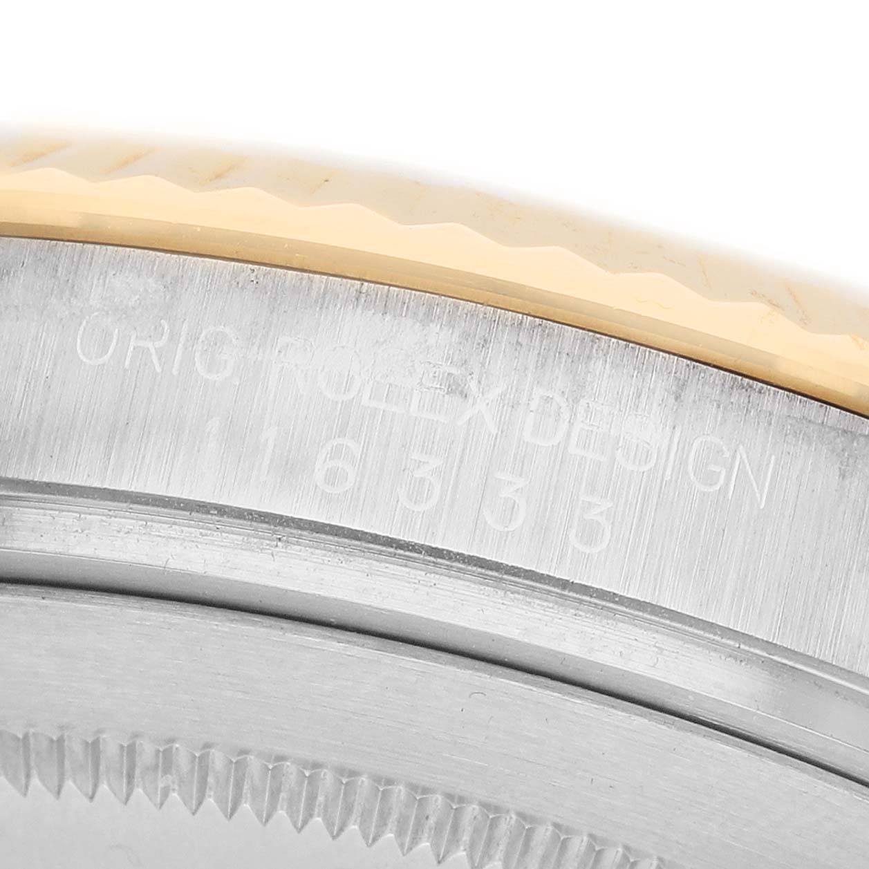 The image shows a close-up angle of the Rolex Datejust 41 116333 Men's Steel and Gold (two tone) Grey Dial model, highlighting the case side and bezel details.