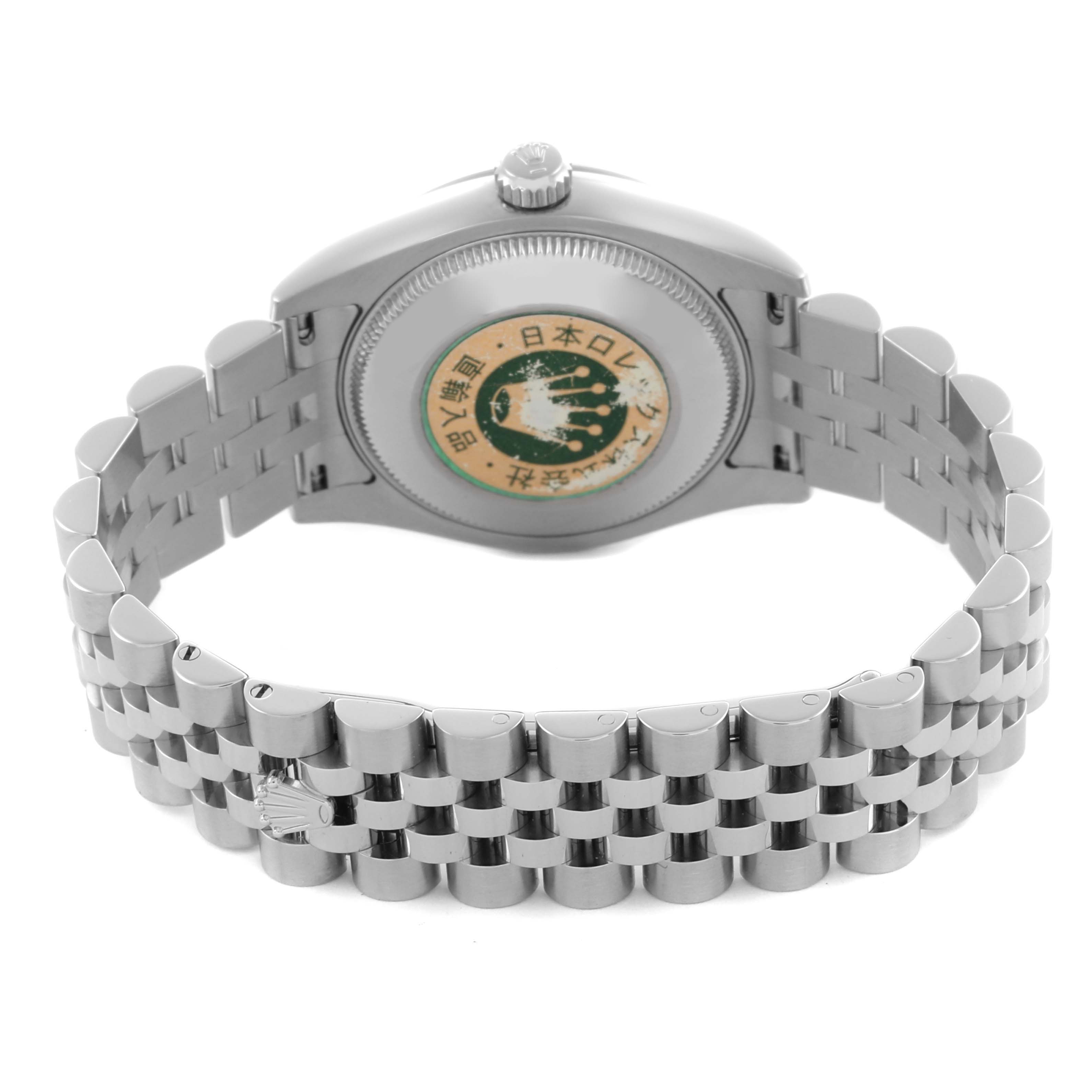 The image shows the back view of a Rolex Mid-Size 178274 Women's Stainless Steel Pink Dial 178274 Women's Stainless Steel Pink Dial watch, focusing on the case back and metal bracelet.