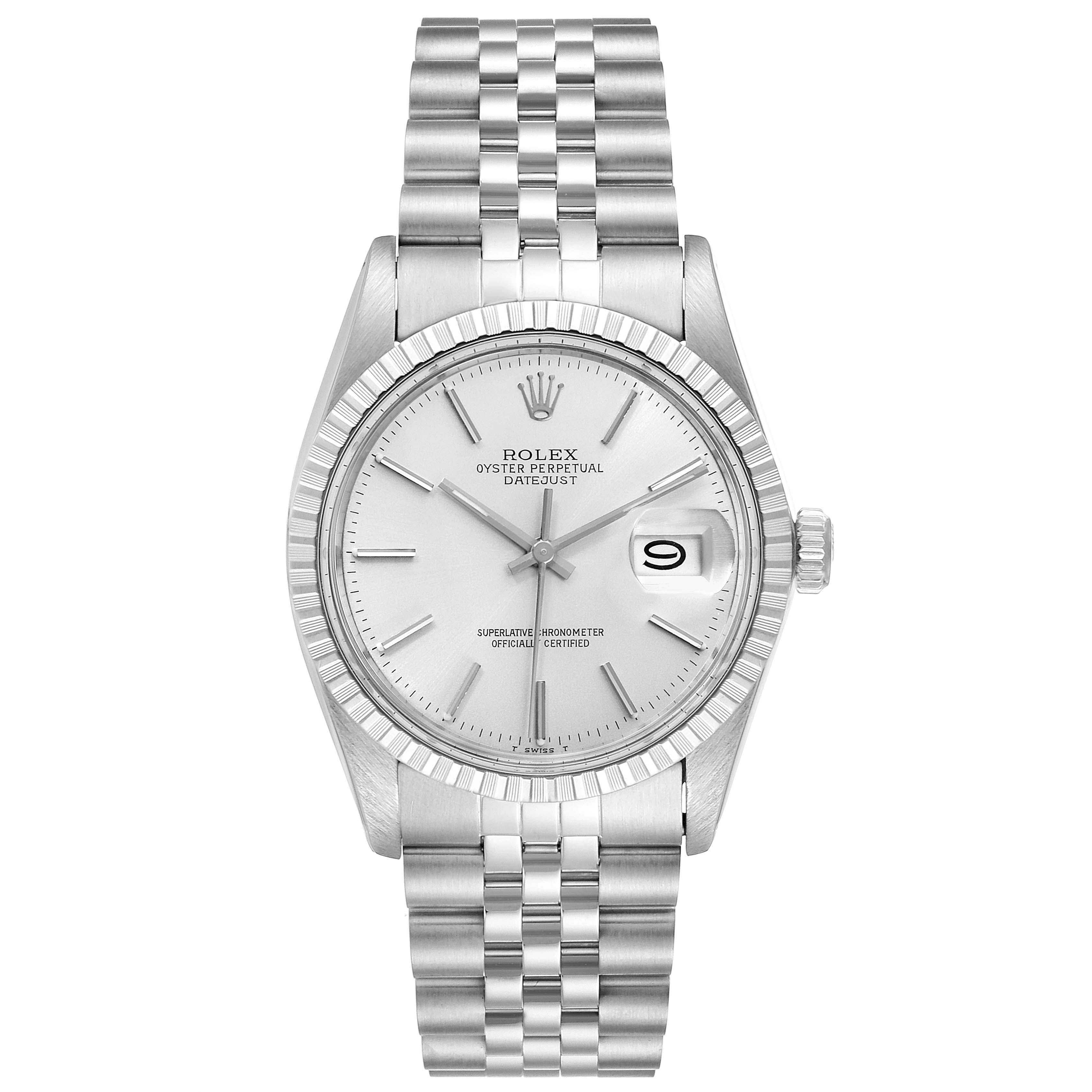 This is a front view of the Vintage Collection Rolex Datejust, showing the dial, bezel, bracelet, and crown.