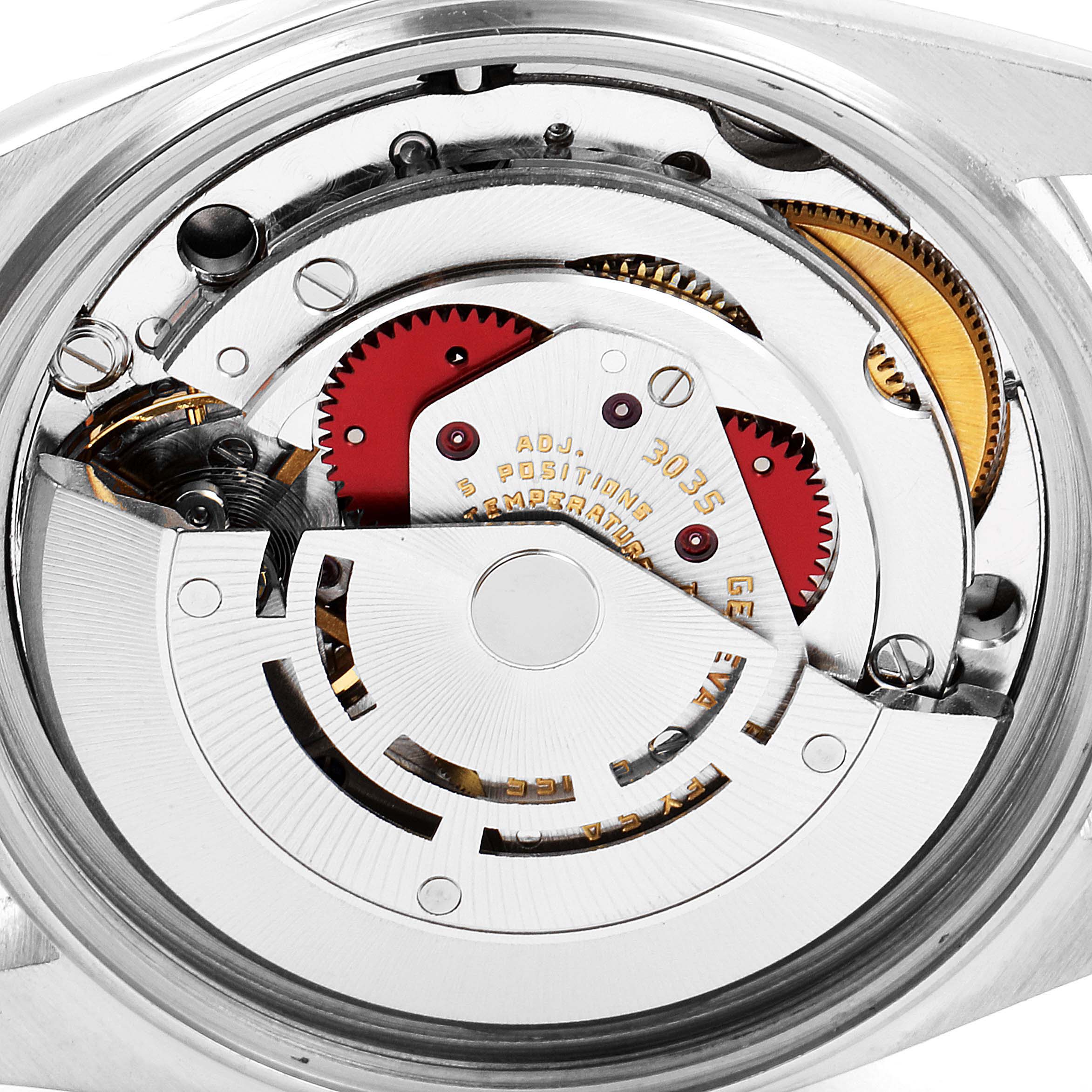 This image shows the internal mechanism and components of a Rolex Vintage Collection 16030 Men's Stainless Steel Silver Dial 16030 Men's Stainless Steel Silver Dial watch, viewed from the back.
