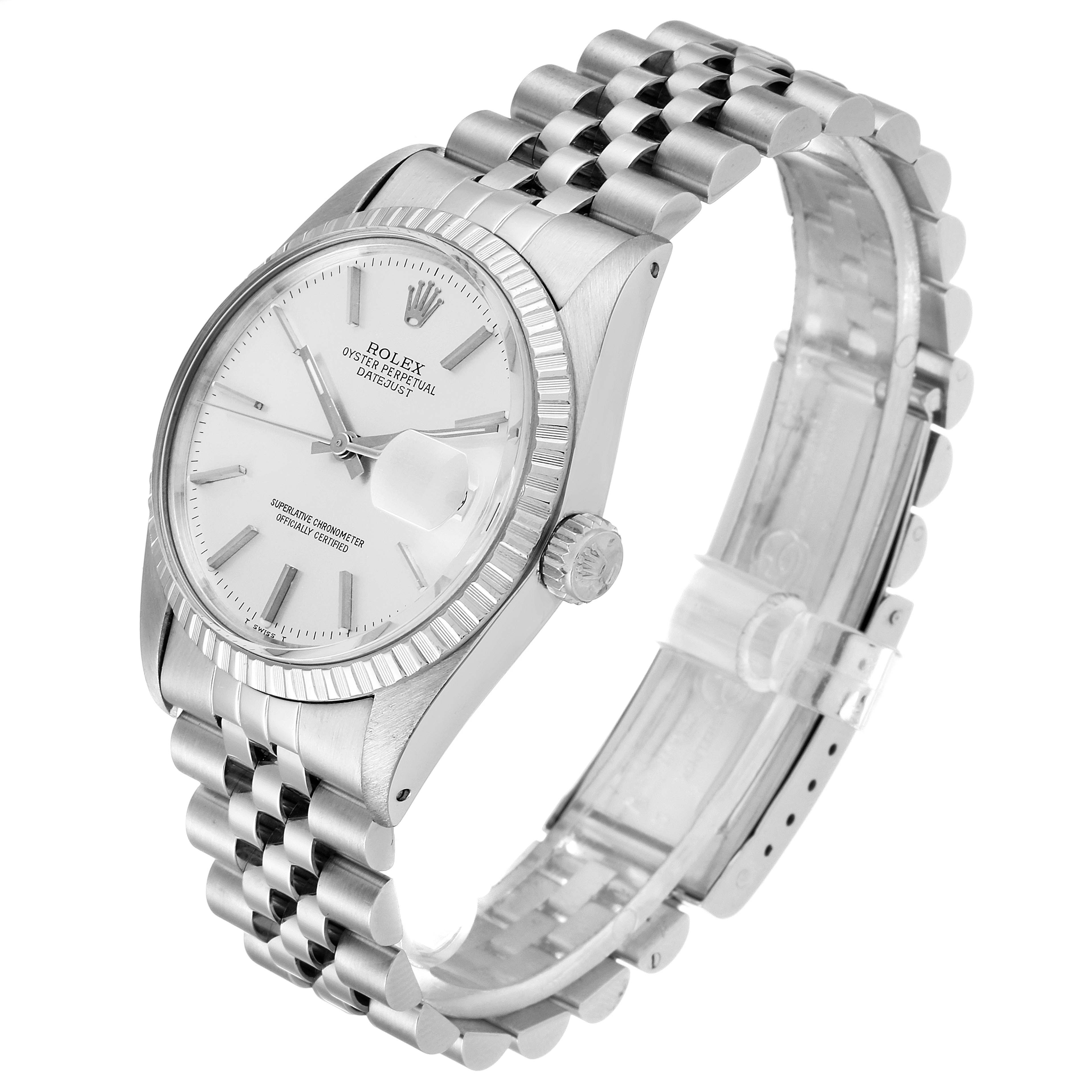 The image shows a Rolex Vintage Collection 16030 Men's Stainless Steel Silver Dial 16030 Men's Stainless Steel Silver Dial watch model, featuring the case, dial, crown, and partial bracelet angled from the side.