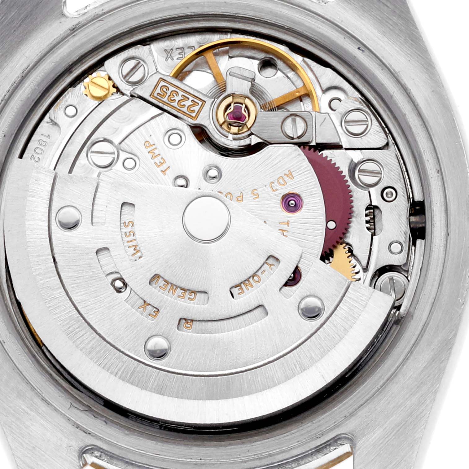 The image shows the Rolex Datejust 179173 Women's Steel and Gold (two tone) White Dial 179173 Women's Steel and Gold (two tone) White Dial's inner movement mechanism from a top-down angle.