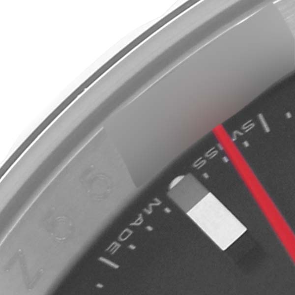 The image shows a close-up of the dial edge and bezel details of a Rolex Turn-o-Graph 116264 Men's Stainless Steel Black Dial 116264 Men's Stainless Steel Black Dial watch.