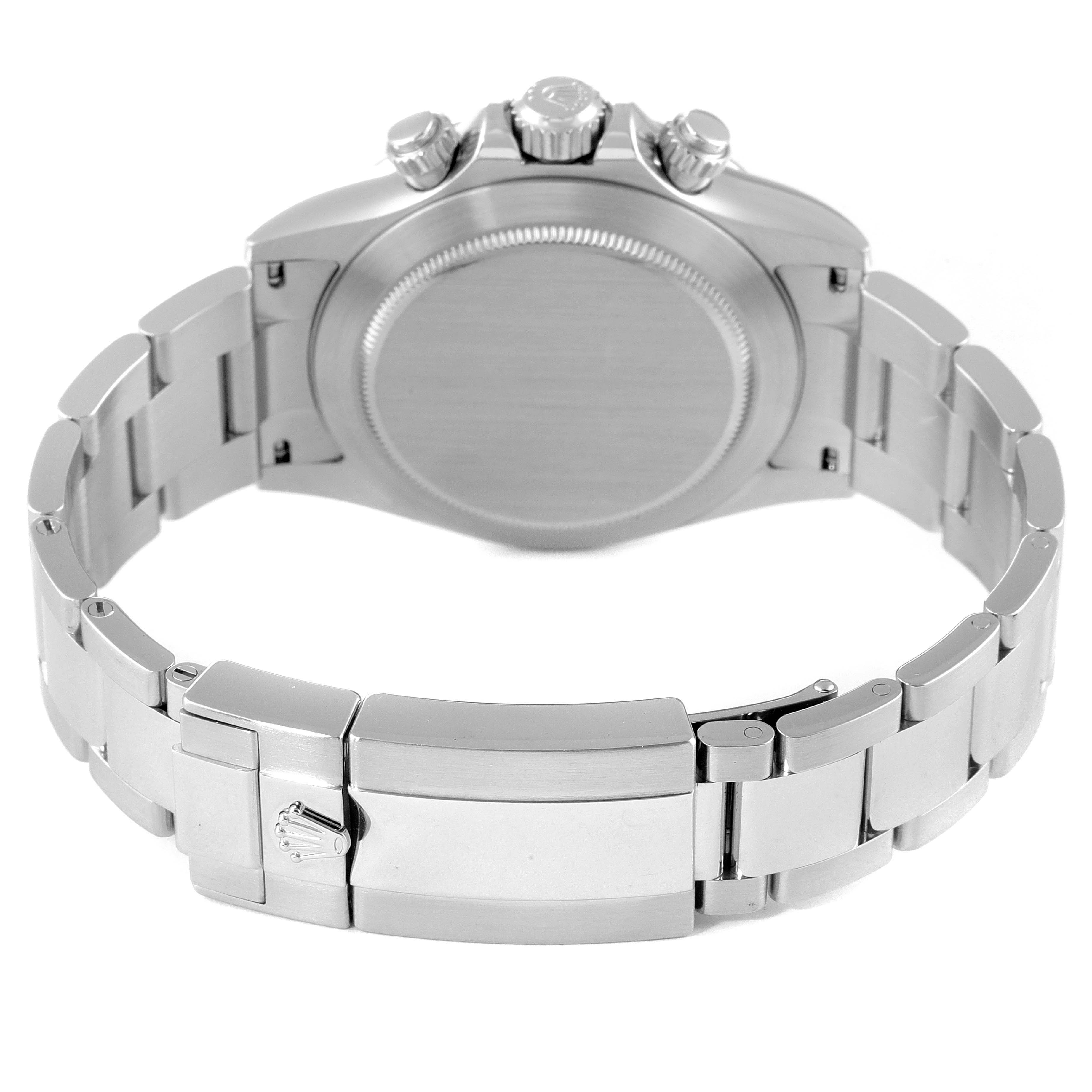 This image shows the back view of a Rolex Daytona 116520 Men's Stainless Steel Black Dial 116520 Men's Stainless Steel Black Dial watch, focusing on the case back, clasp, and bracelet.