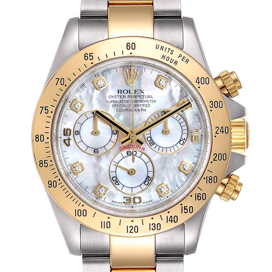 Rolex Daytona Yellow Gold Steel MOP Diamond Watch 116523 Box SwissWatchExpo