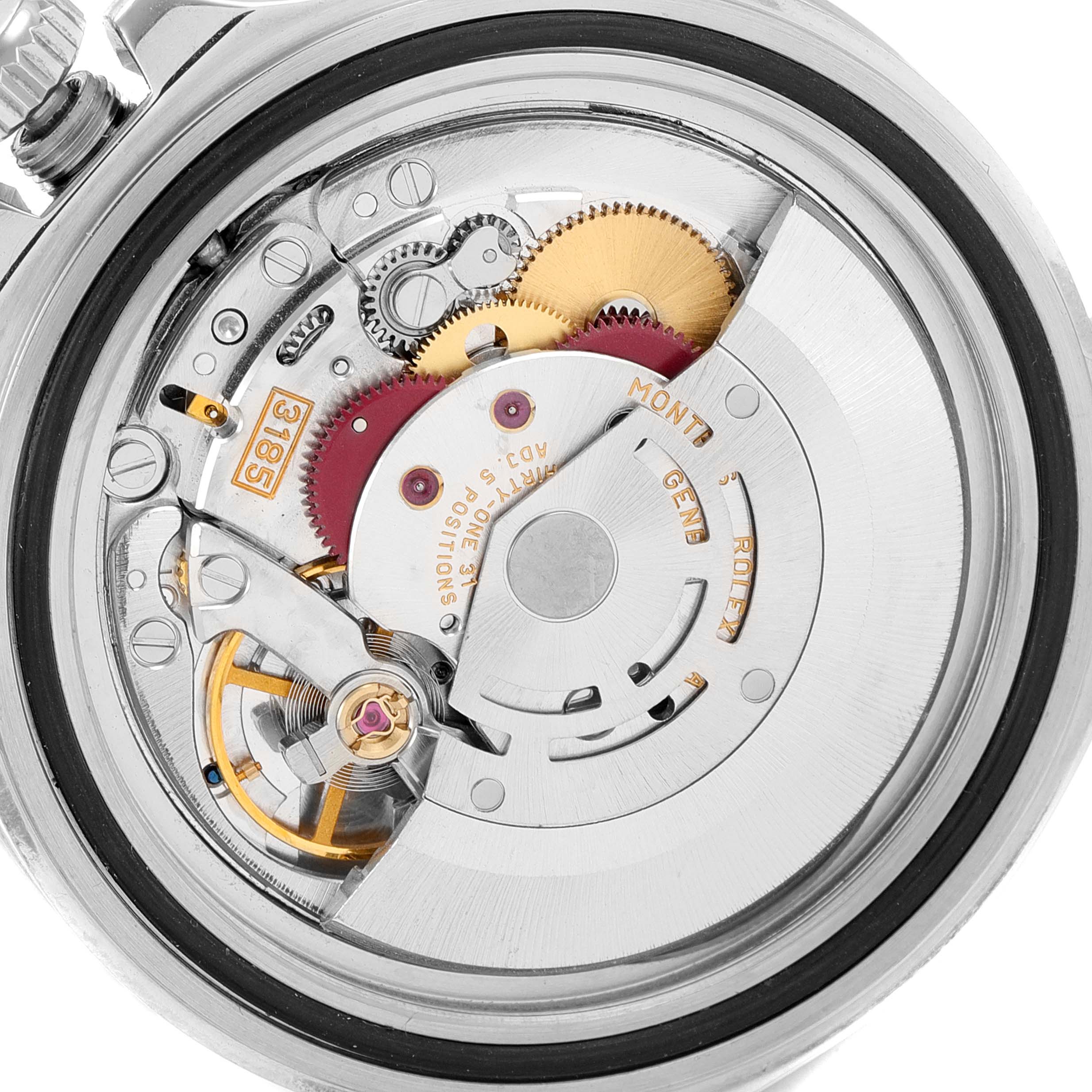 This image shows a close-up view of the movement mechanism inside a Rolex Explorer 16570 Men's Stainless Steel Black Dial 16570 Men's Stainless Steel Black Dial watch.