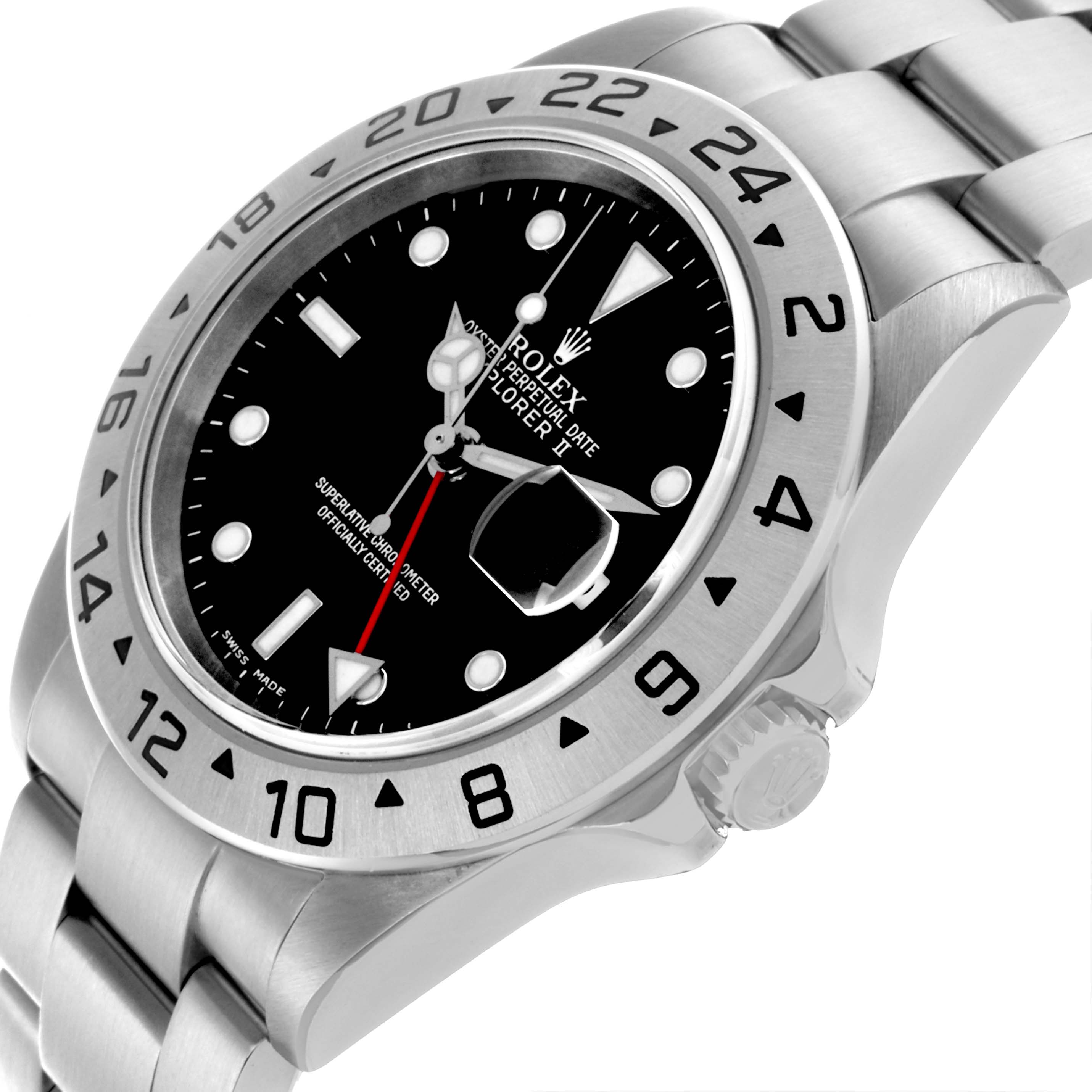 The Rolex Explorer 16570T Men's Stainless Steel Black Dial 16570T Men's Stainless Steel Black Dial model watch is shown at an angle highlighting the bezel, dial, bracelet, and crown.