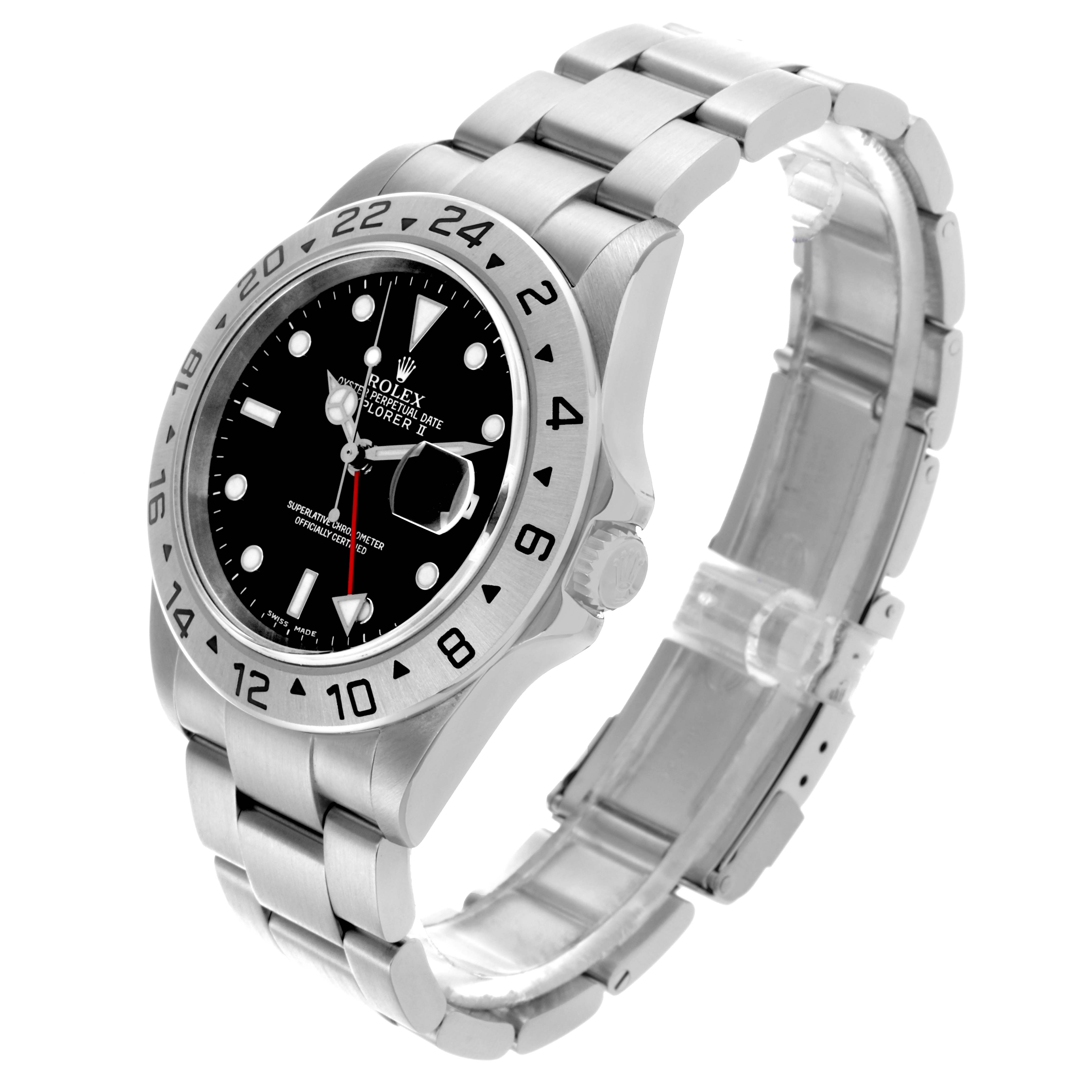 The Rolex Explorer 16570T Men's Stainless Steel Black Dial 16570T Men's Stainless Steel Black Dial model is shown at an oblique angle, displaying the face, bezel, and bracelet.