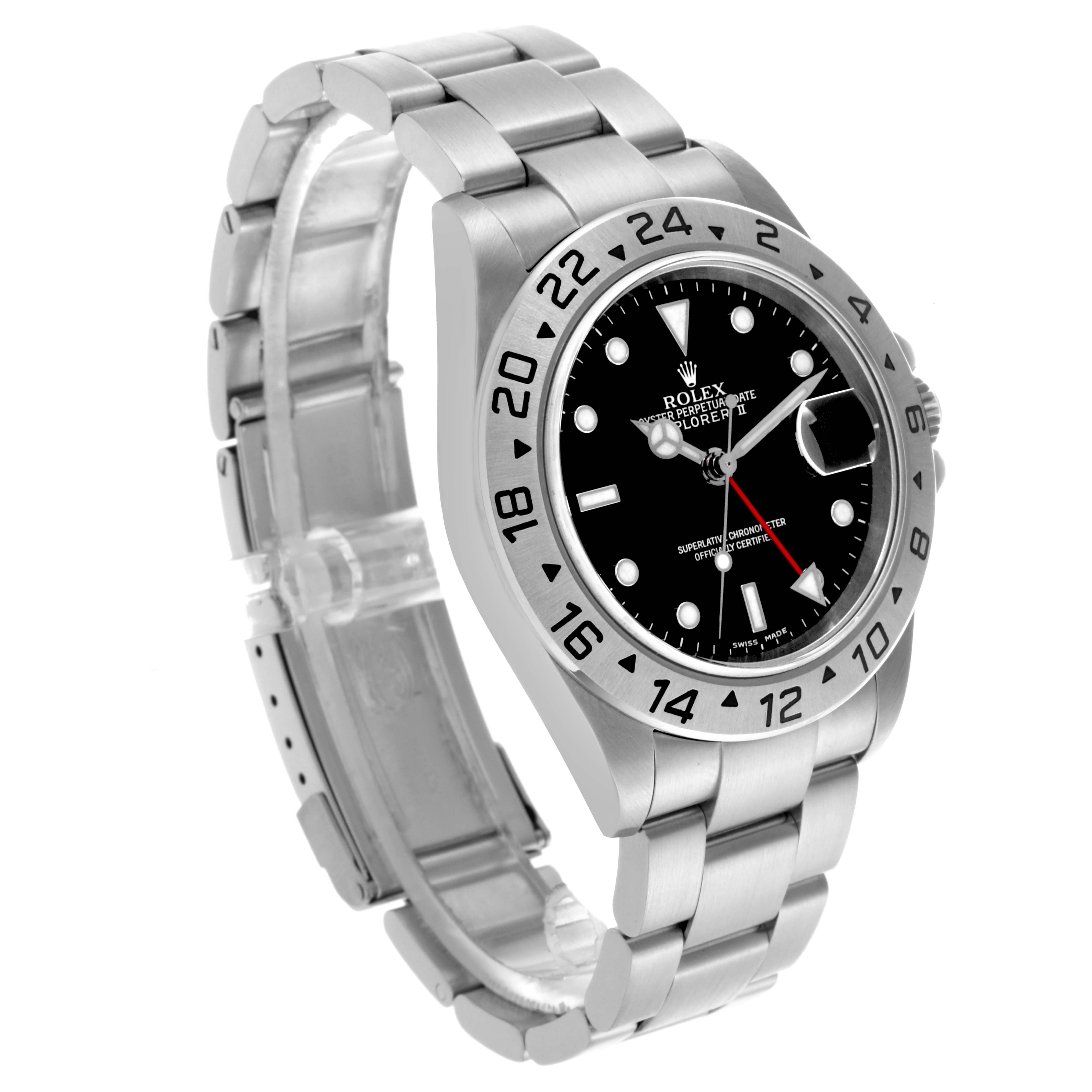 The Rolex Explorer 16570T Men's Stainless Steel Black Dial 16570T Men's Stainless Steel Black Dial watch is shown at a three-quarter angle, highlighting the bracelet, bezel, dial, and crown.