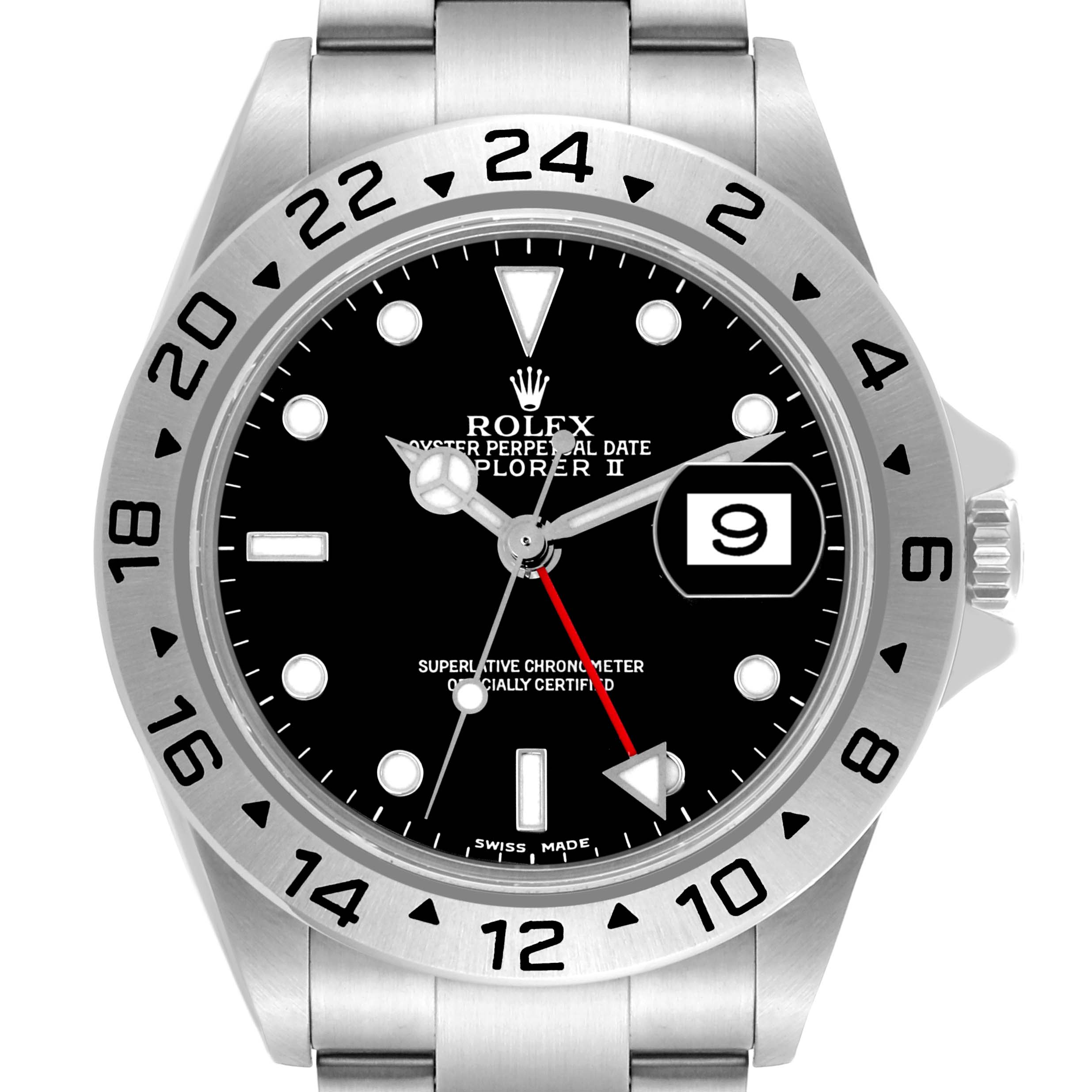This Rolex Explorer 16570T Men's Stainless Steel Black Dial 16570T Men's Stainless Steel Black Dial watch is shown from the front, displaying the dial, bezel, and part of the bracelet.