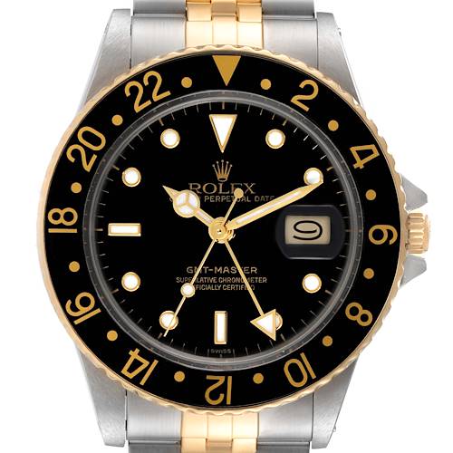 Photo of Rolex GMT Master Steel Yellow Gold Black Dial Vintage Watch 16753 Box Papers