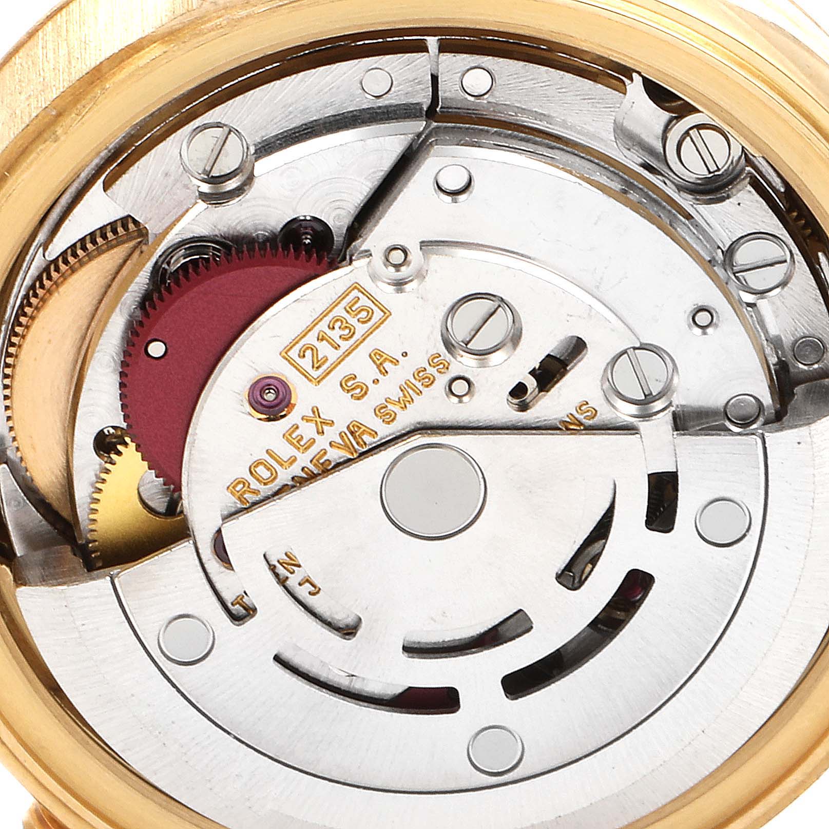 This image shows the internal mechanism of a Rolex President 69178 Women's Yellow Gold Champagne Dial 69178 Women's Yellow Gold Champagne Dial model watch from a close-up angle.