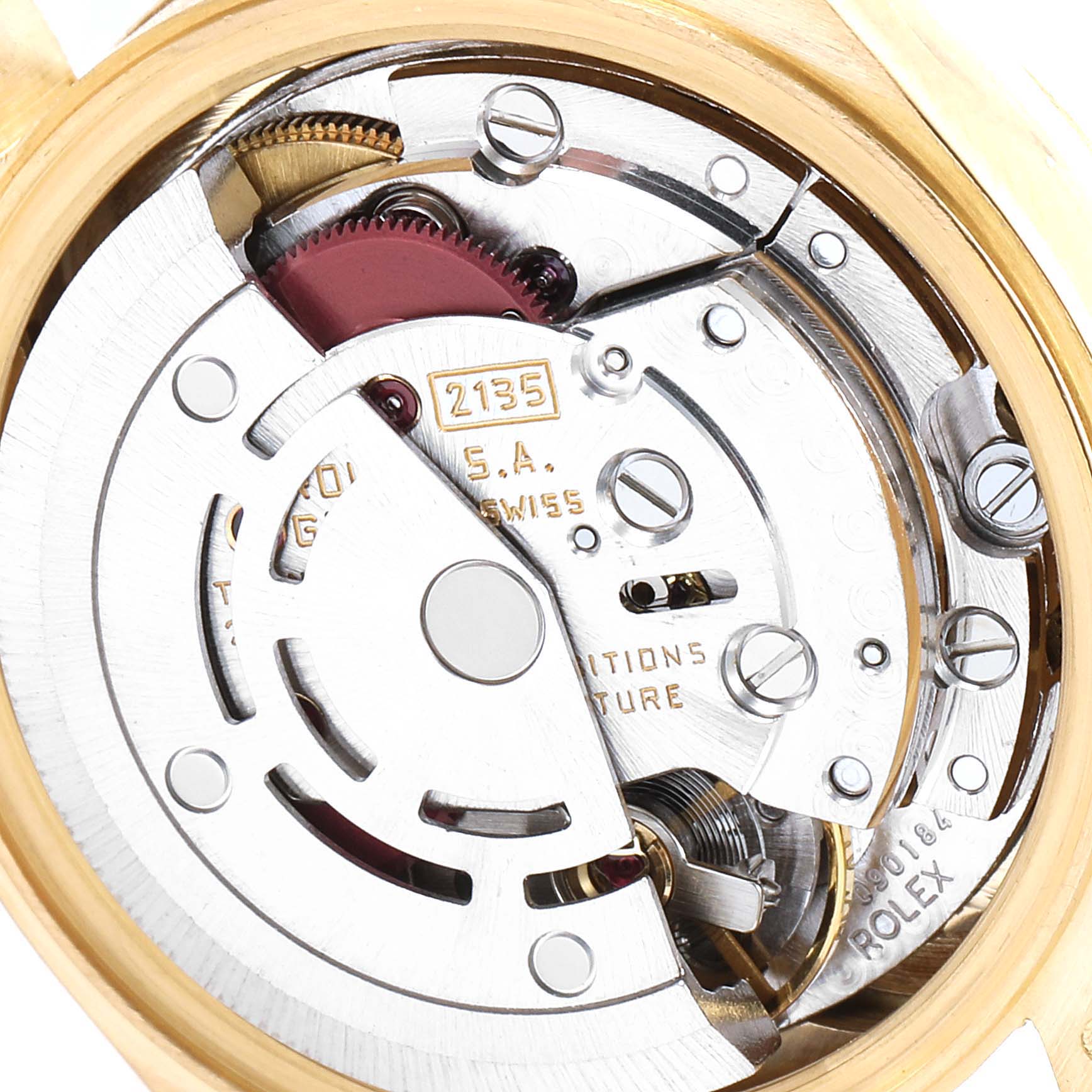 This image shows the internal mechanism and movement components of a Rolex President 69178 Women
s Yellow Gold Black Dial 69178 Women
s Yellow Gold Black Dial model watch.