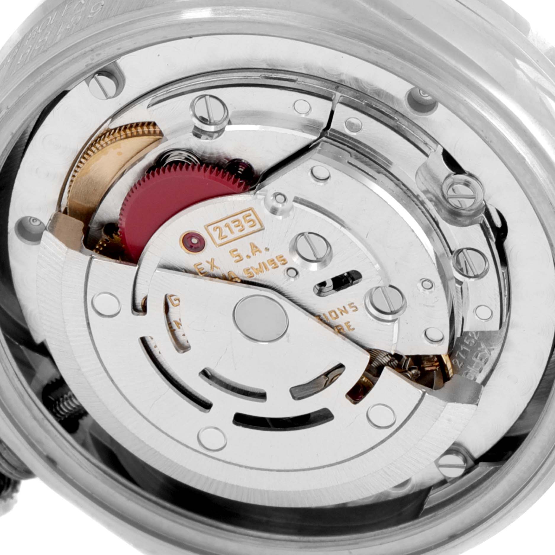 This image shows the intricate movement components of a Rolex President 68159 Women's White Gold Grey Dial 68159 Women's White Gold Grey Dial model watch from a close-up, internal angle.