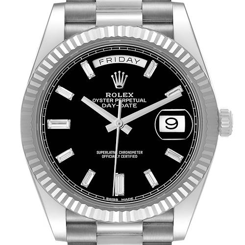 Photo of Rolex President Day-Date 40 Black Diamond Dial White Gold Mens Watch 228239 Box Card