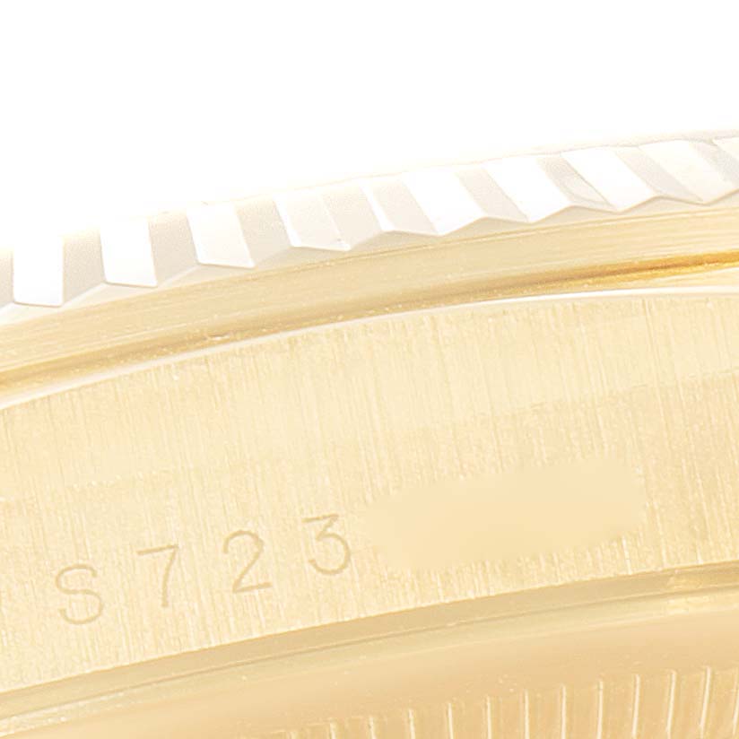 This image shows a close-up view of the fluted bezel and case side of a Rolex President 18238 Men's Yellow Gold Champagne Dial 18238 Men's Yellow Gold Champagne Dial model watch.