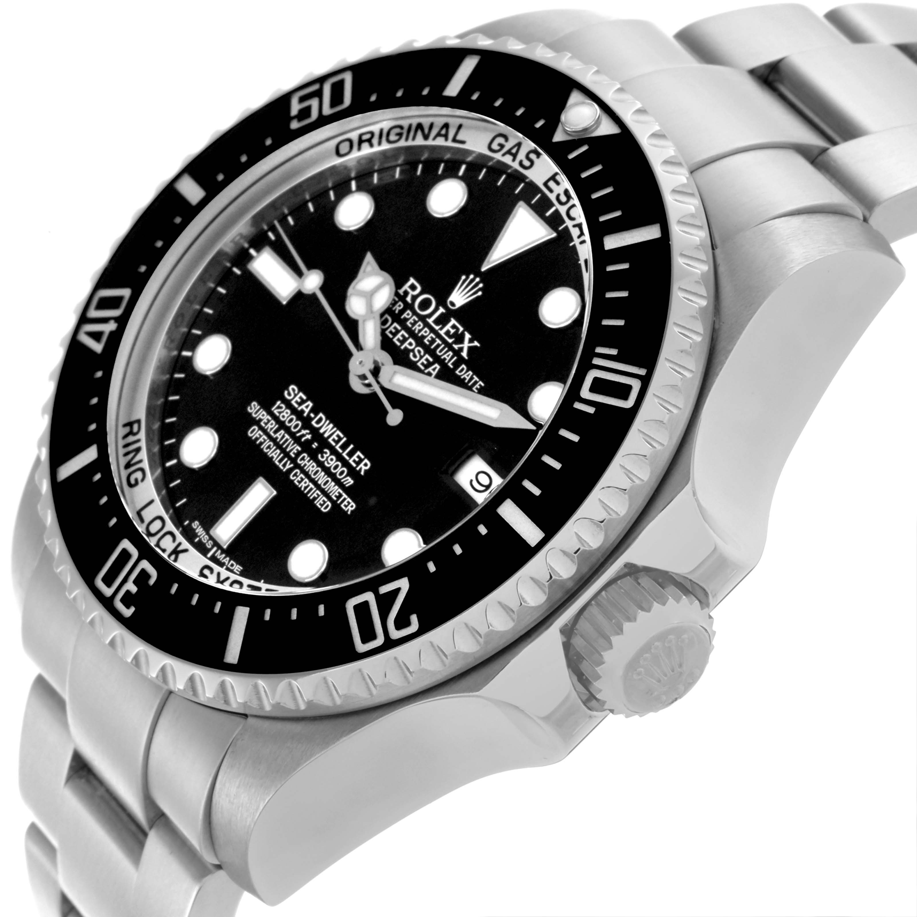 This image shows the Rolex Sea-Dweller 116660 Men's Stainless Steel Black Dial 116660 Men's Stainless Steel Black Dial watch at an angled view, highlighting the bezel, crown, and bracelet.