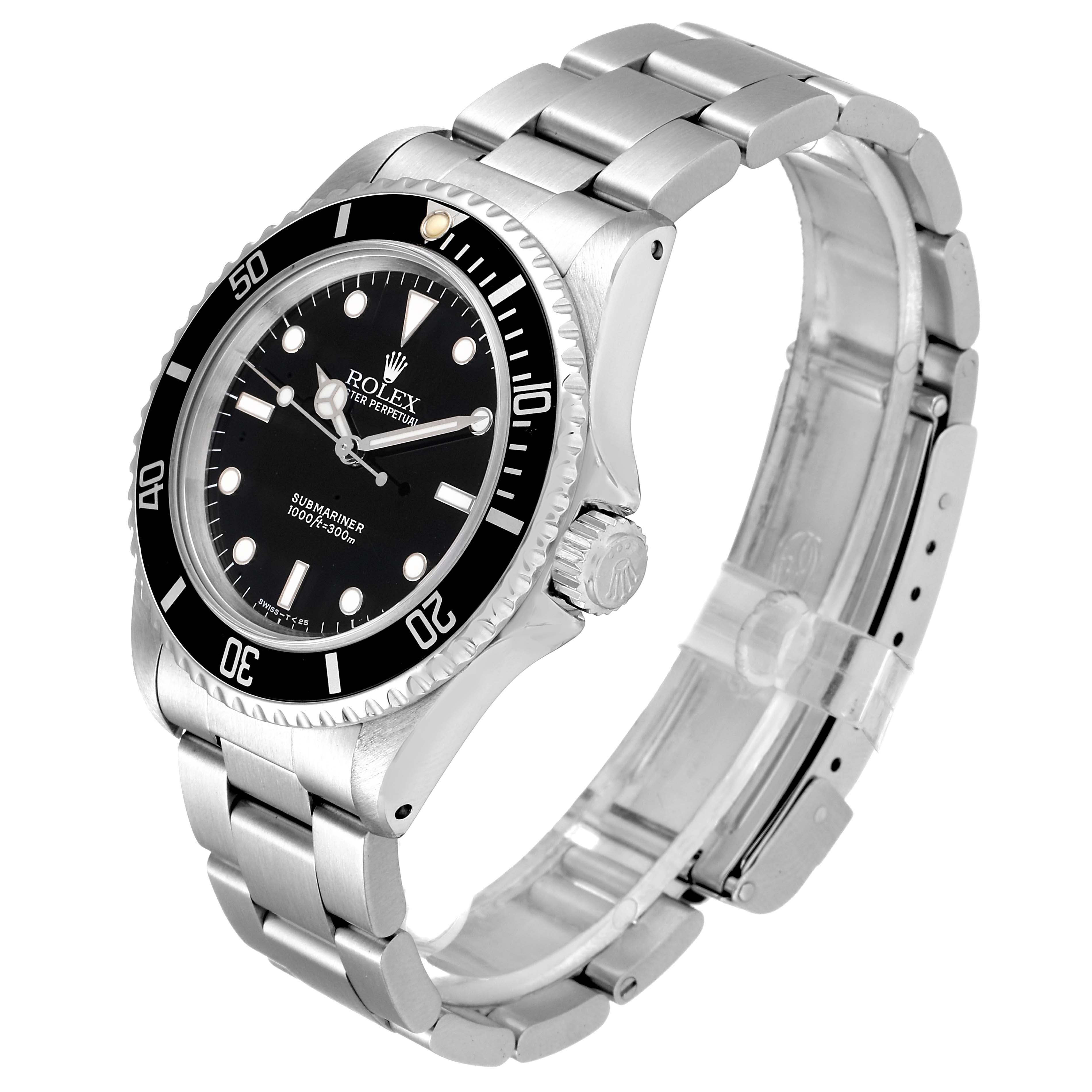 The image shows a Rolex Submariner 14060 Men's Stainless Steel Black Dial 14060 Men's Stainless Steel Black Dial watch at an angled view, displaying the face, bezel, crown, and stainless steel bracelet.