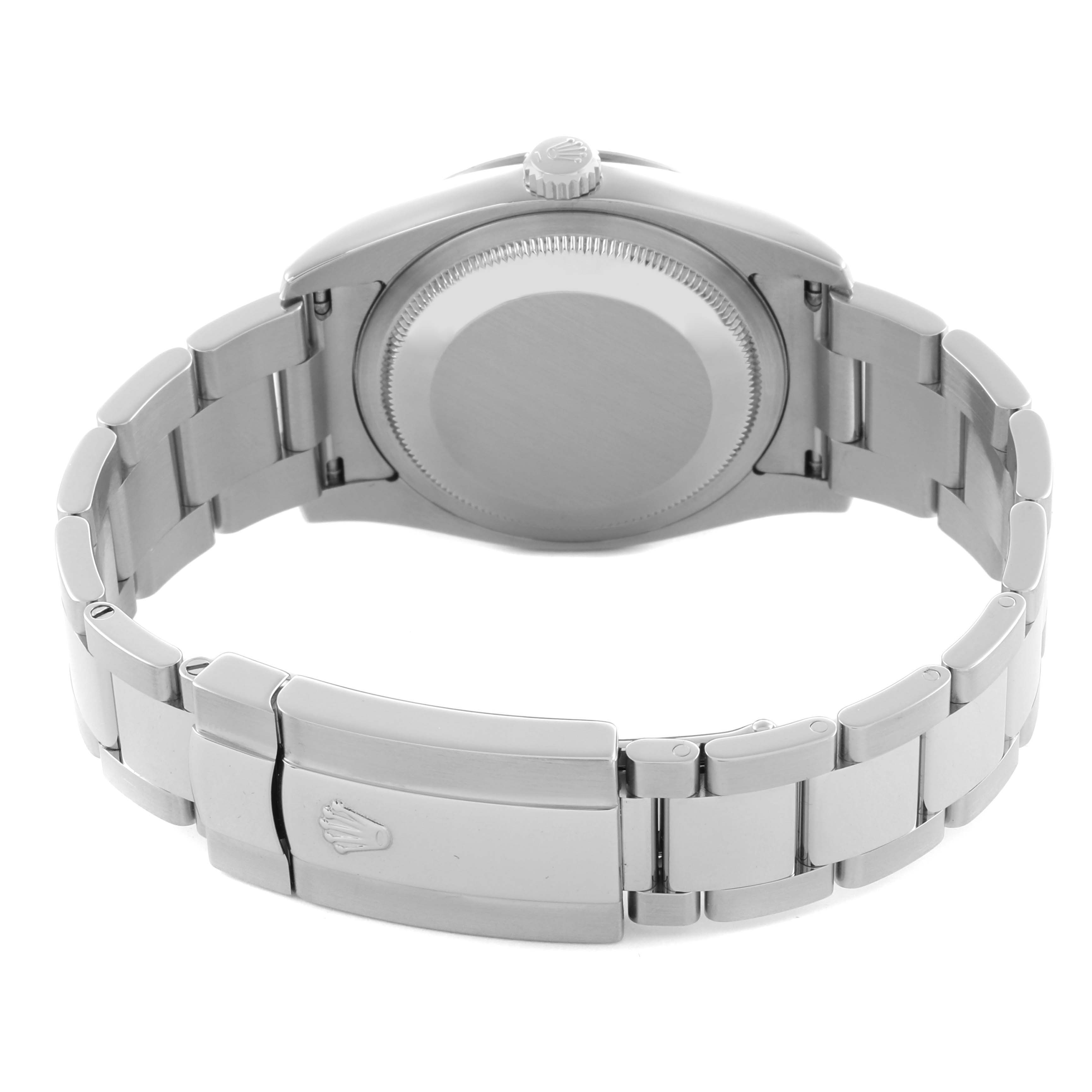 The image shows the back and bracelet of a Rolex Turn-o-Graph 116264 Men
s Stainless Steel White Dial 116264 Men
s Stainless Steel White Dial watch at an angled view, displaying the clasp and caseback.
