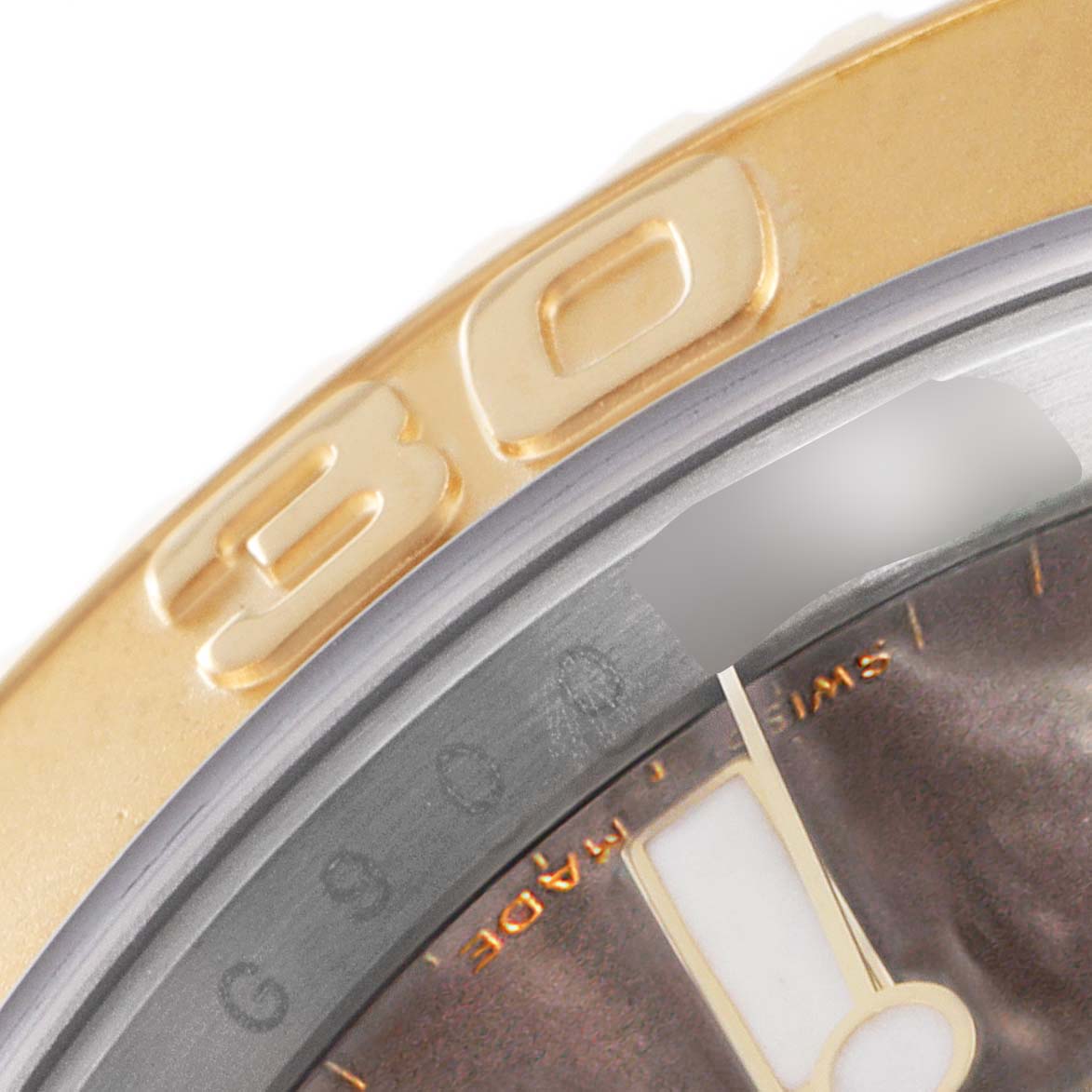 The image shows a close-up of the Rolex Yacht-Master model 16623, focusing on the bezel and part of the dial, highlighting the "30" marking.