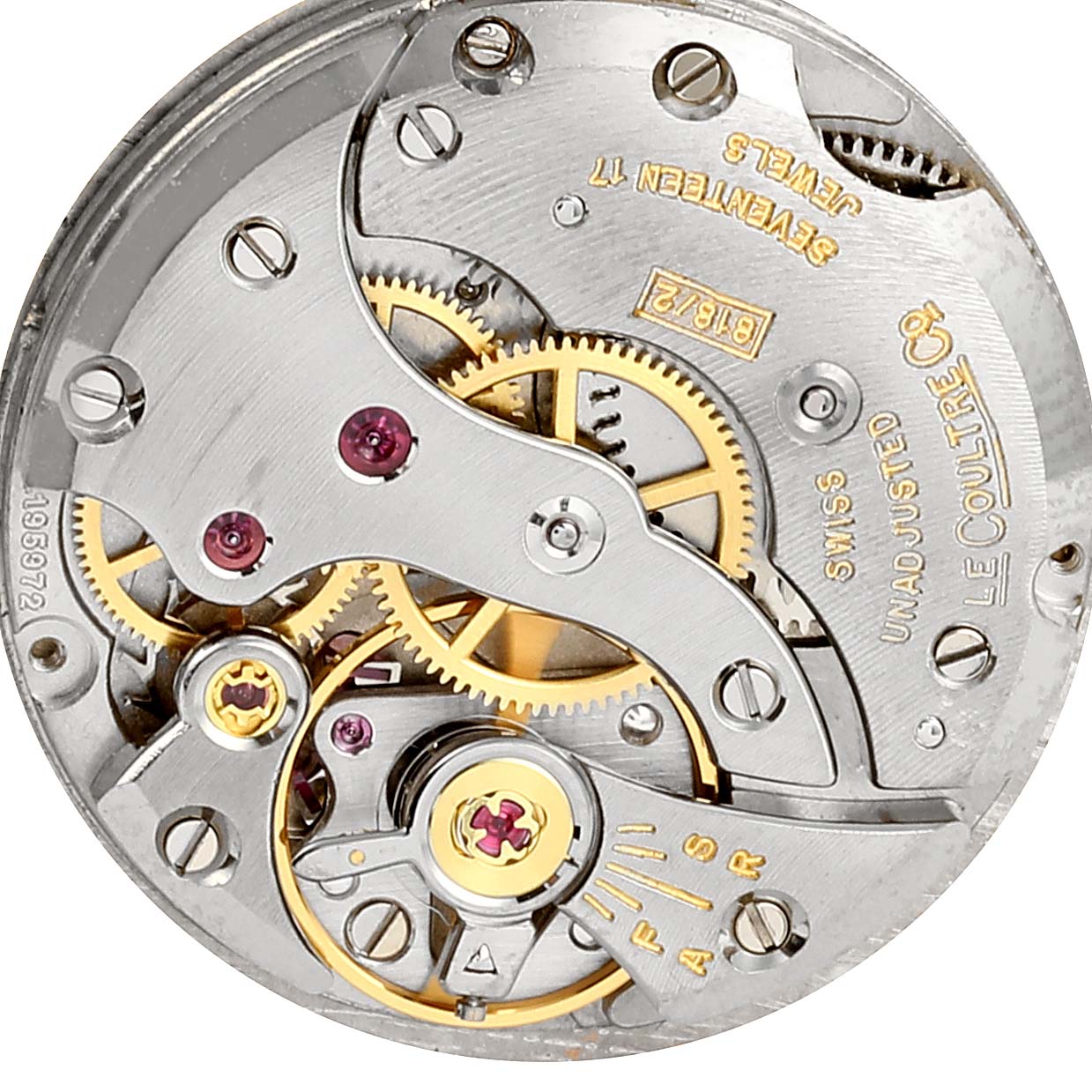 This image shows the internal mechanical movement of the Jaeger LeCoultre Women
s Yellow Gold Silver Dial Women
s Yellow Gold Silver Dial 14k Yellow Gold Manual Vintage Ladies Watch.