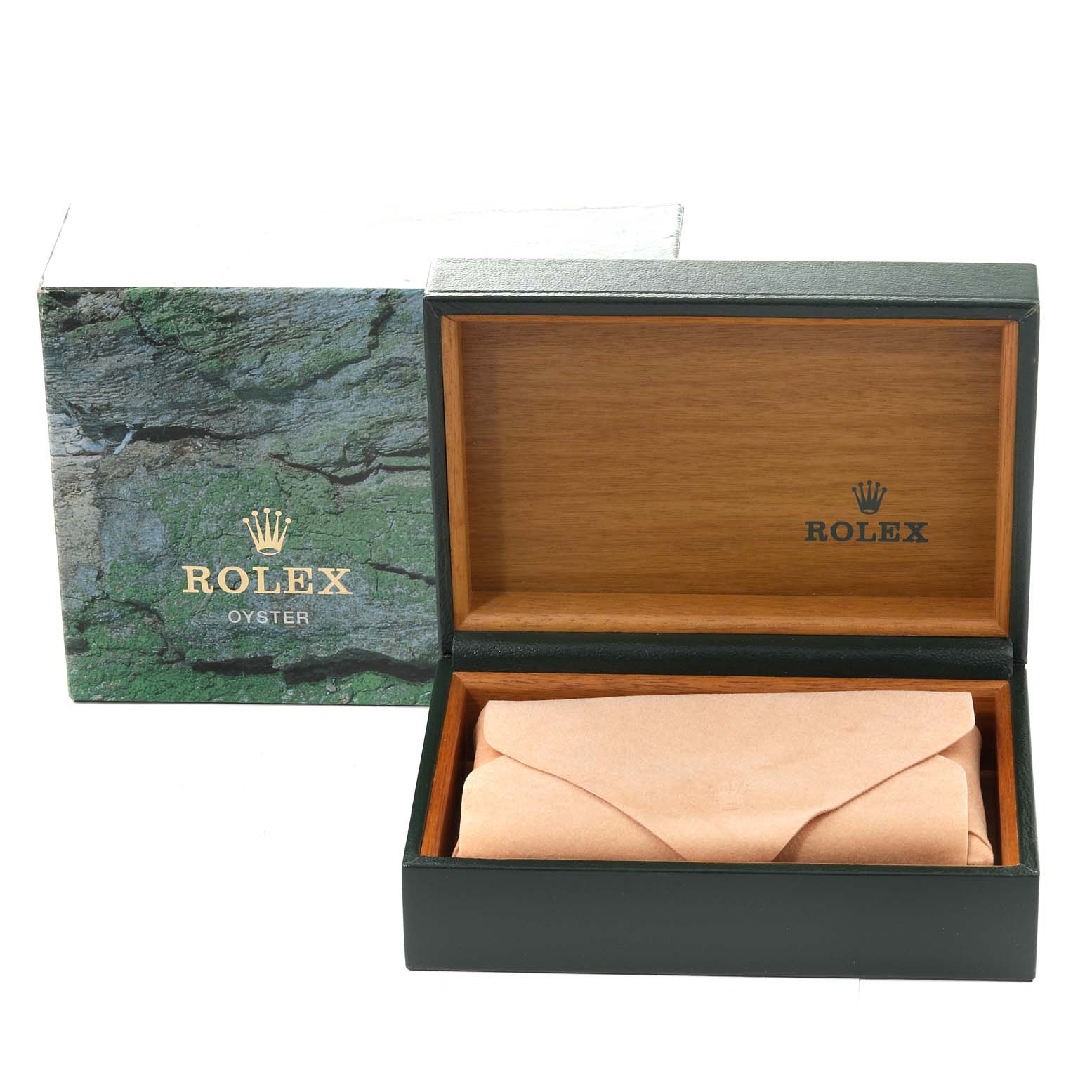 The image shows an open Rolex Air-King 14000 Men's Stainless Steel Black Dial 14000 Men's Stainless Steel Black Dial watch box, along with an outer packaging box in the background.