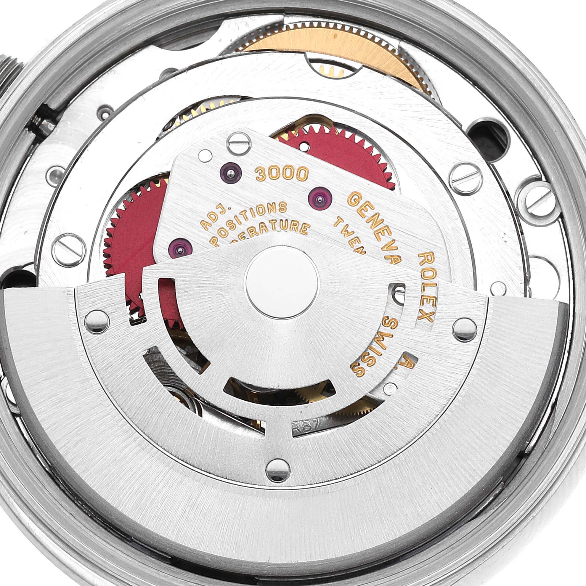 This image shows the internal movement mechanism of a Rolex Air-King 14000 Men's Stainless Steel Black Dial 14000 Men's Stainless Steel Black Dial watch from a top-down angle.