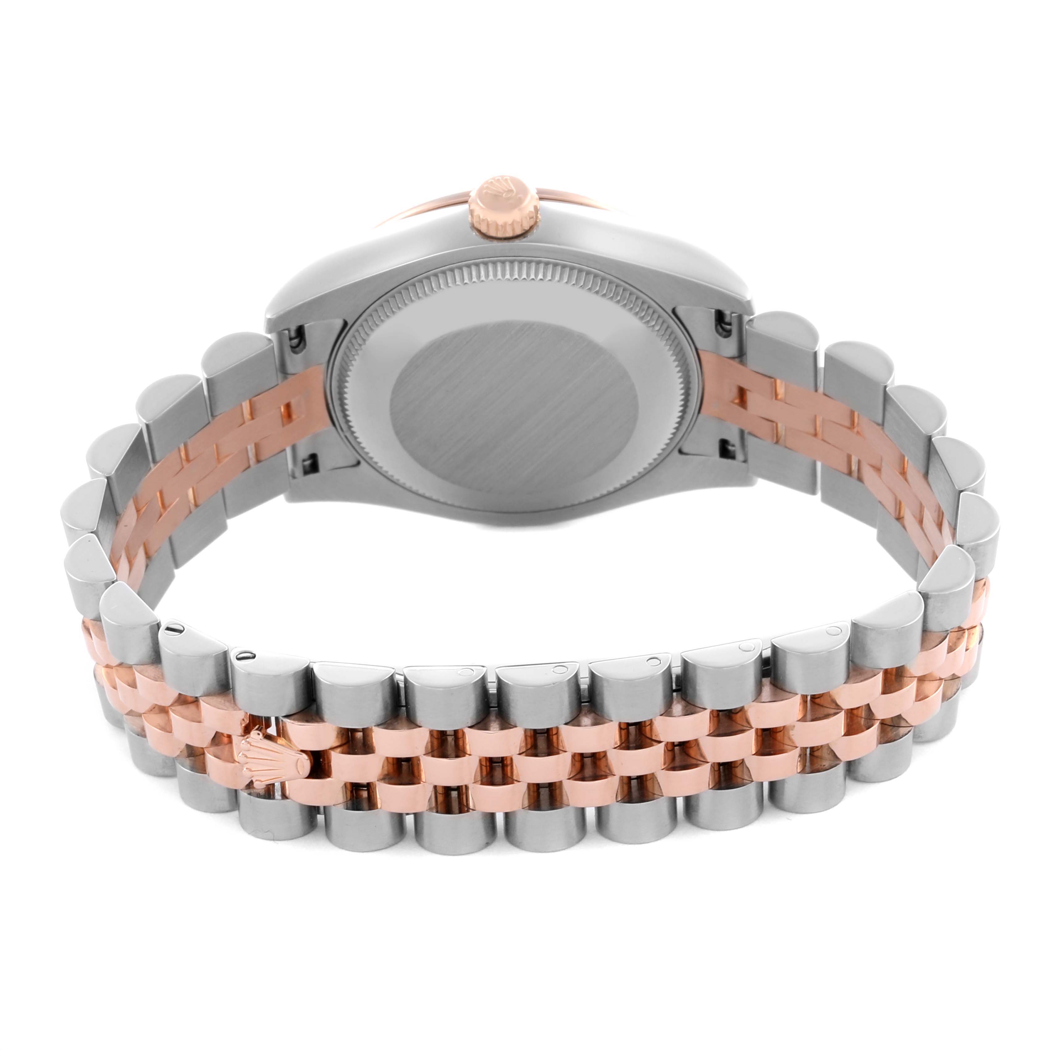 The image shows the back view of a Rolex Mid-Size 178341 Women's Steel and Gold (two tone) Silver Dial 178341 Women's Steel and Gold (two tone) Silver Dial watch, highlighting the two-tone bracelet and case back.