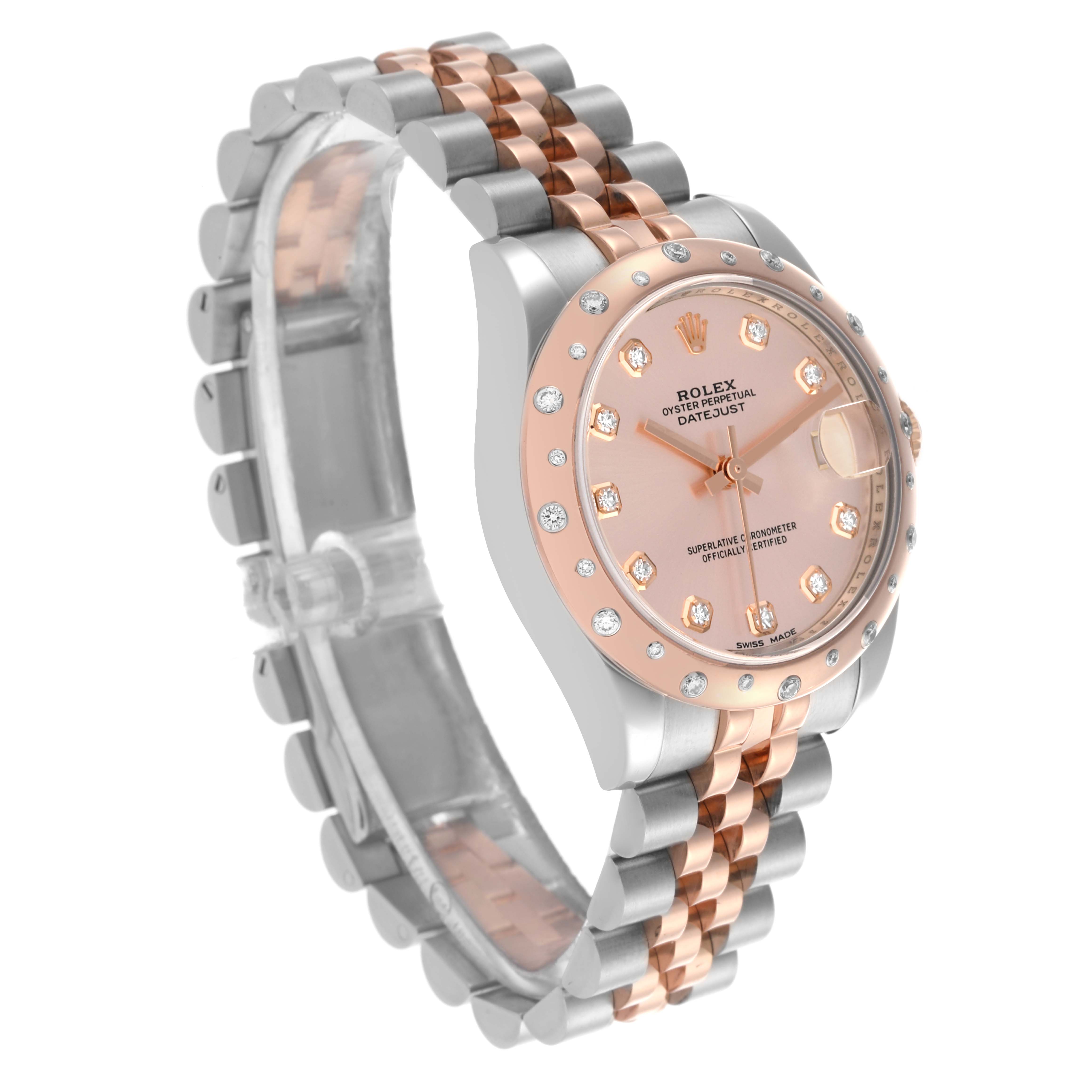 The Rolex Mid-Size 178341 Women's Steel and Gold (two tone) Silver Dial 178341 Women's Steel and Gold (two tone) Silver Dial watch is shown at a three-quarter angle, highlighting the face, bezel, and two-tone bracelet.
