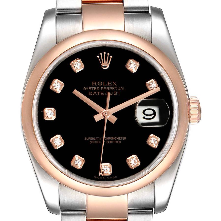 Rolex Datejust 36 Steel EveRose Gold Black Diamond Dial Watch 116201 SwissWatchExpo