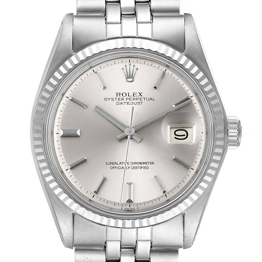 Rolex Datejust Steel White Gold Silver Dial Vintage Mens Watch 1601 Papers SwissWatchExpo
