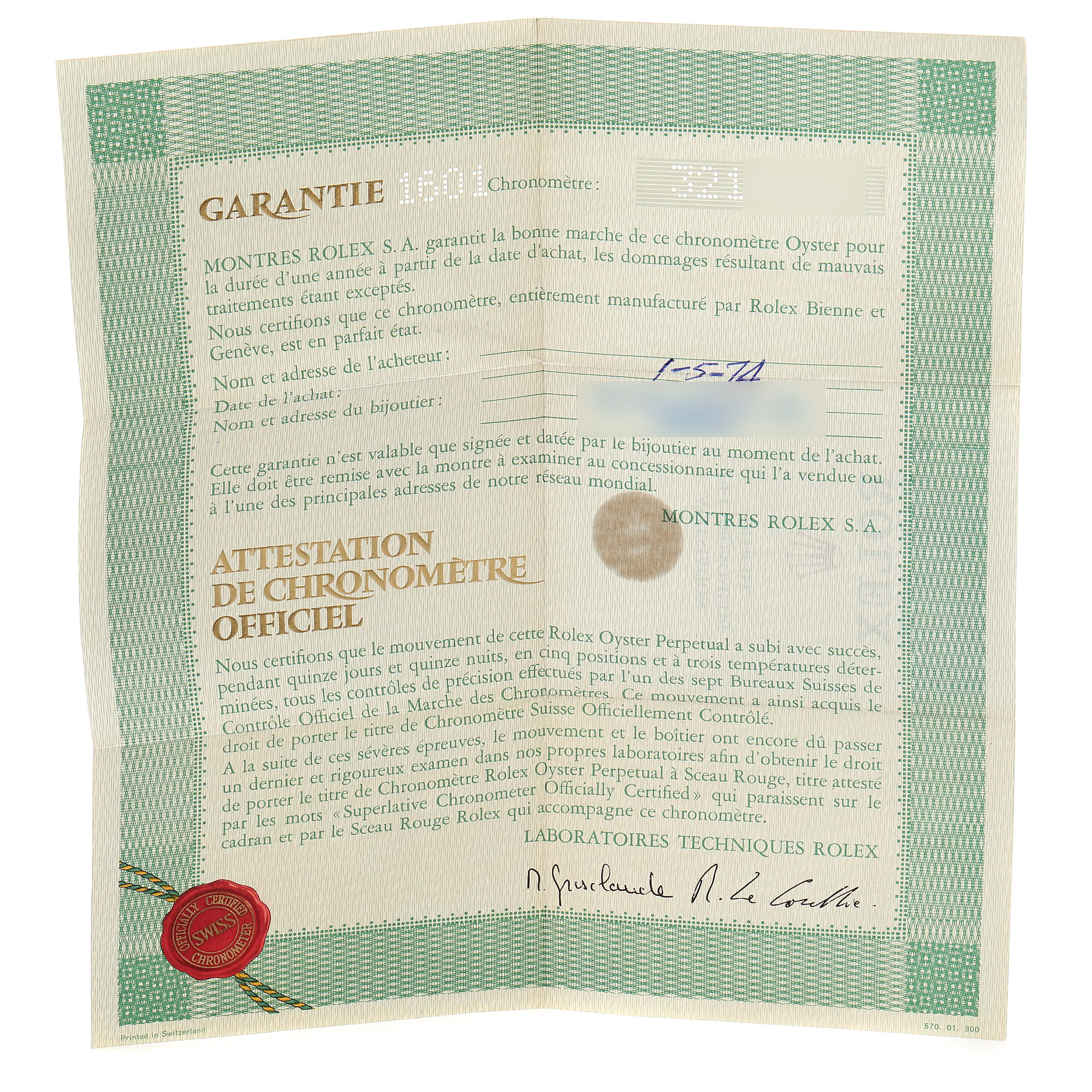 This image shows the certificate of Best Quality
ity and warranty documentation for the Vintage Collection model by Rolex.