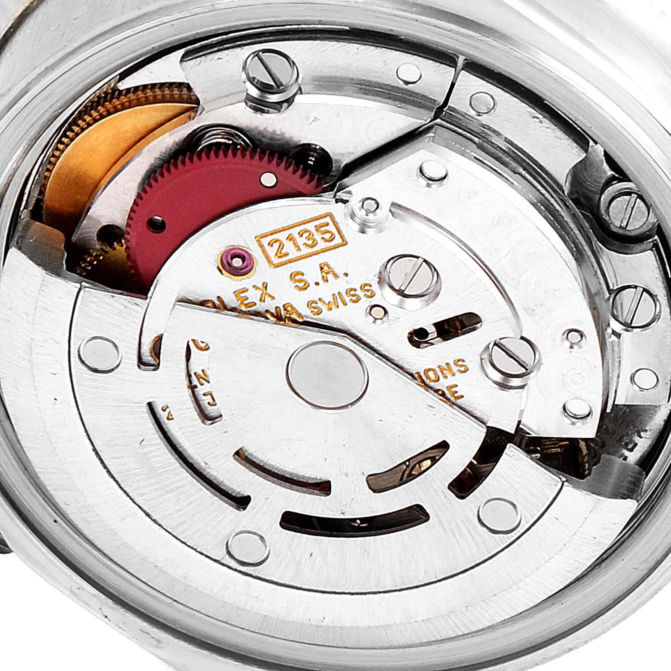 This image shows a close-up of the rotor and inner mechanism of a Rolex Datejust 69173 Women's Steel and Gold (two tone) Champagne Dial 69173 Women's Steel and Gold (two tone) Champagne Dial watch.
