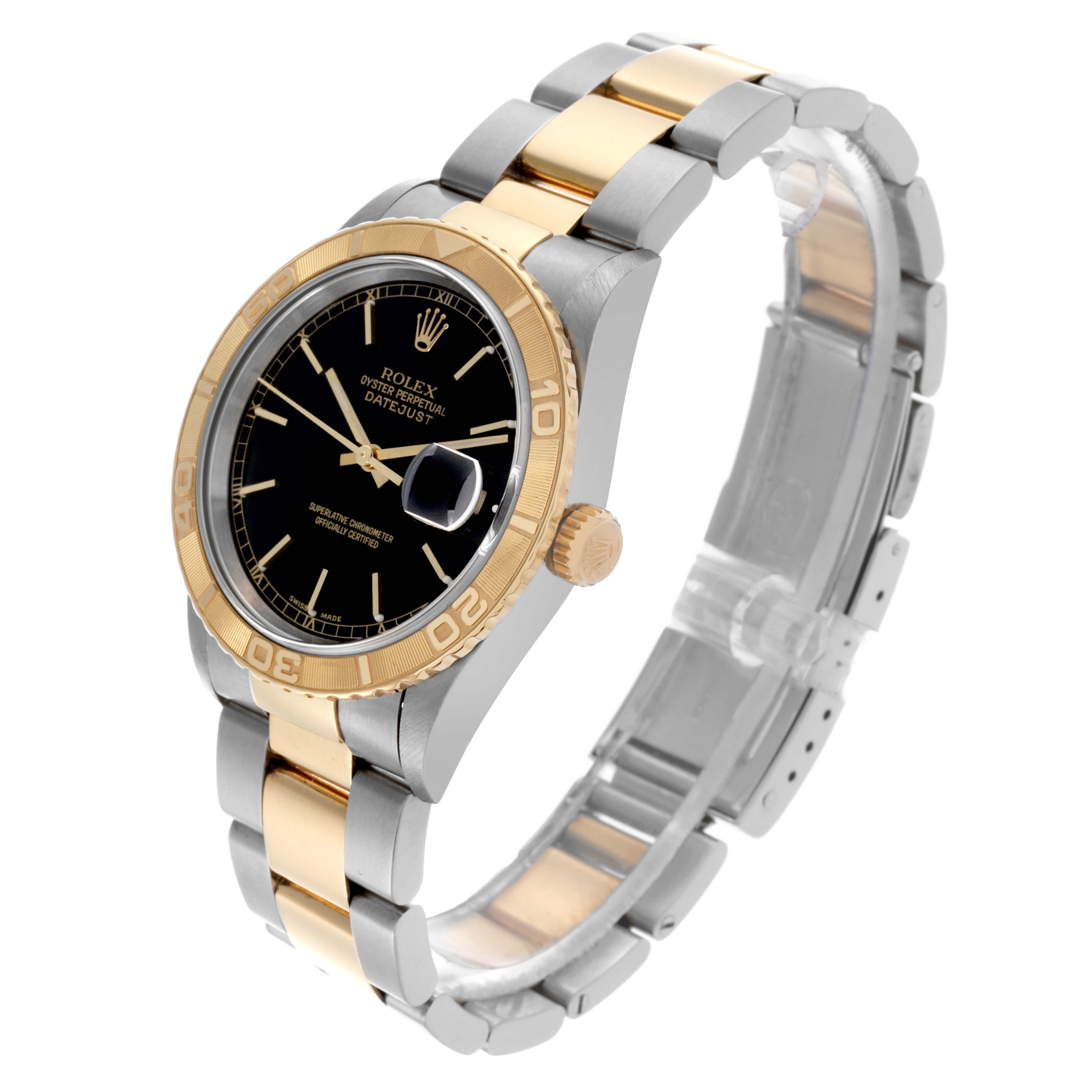 The Rolex Turn-o-Graph 16263 Men's Steel and Gold (two tone) Black Dial 16263 Men's Steel and Gold (two tone) Black Dial is shown at a three-quarter angle, displaying the bezel, dial, and bracelet.