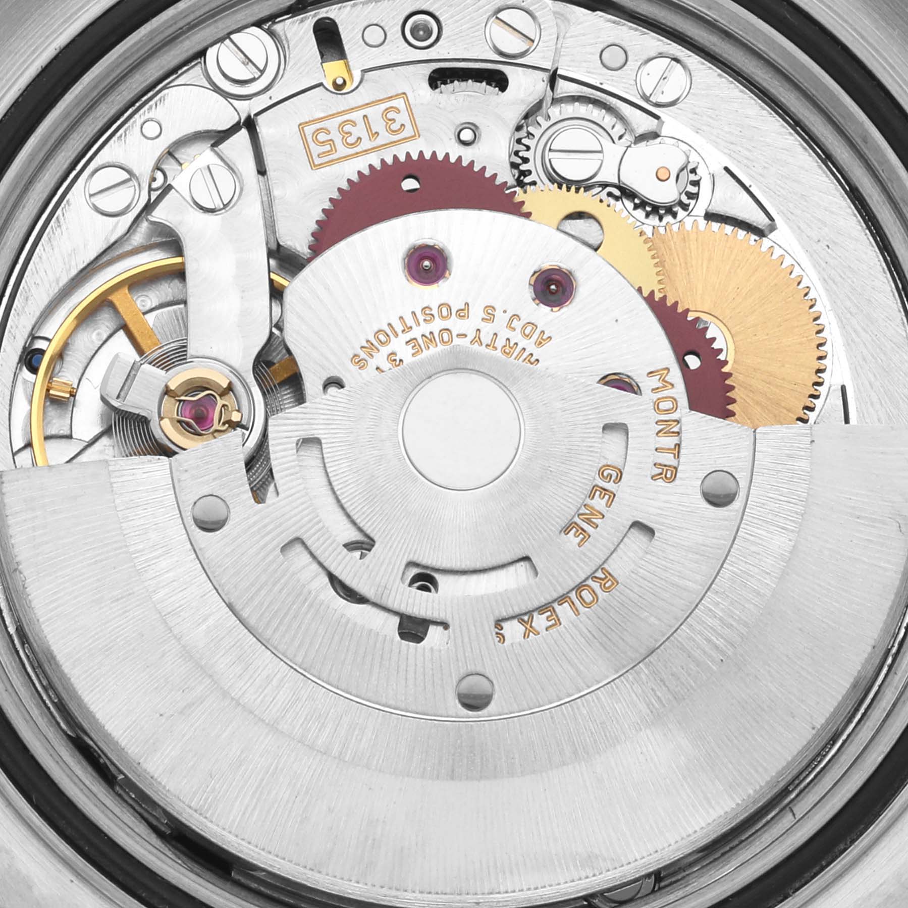 The image shows the movement mechanism of a Rolex Turn-o-Graph 16263 Men's Steel and Gold (two tone) Black Dial 16263 Men's Steel and Gold (two tone) Black Dial watch from a top-down angle.