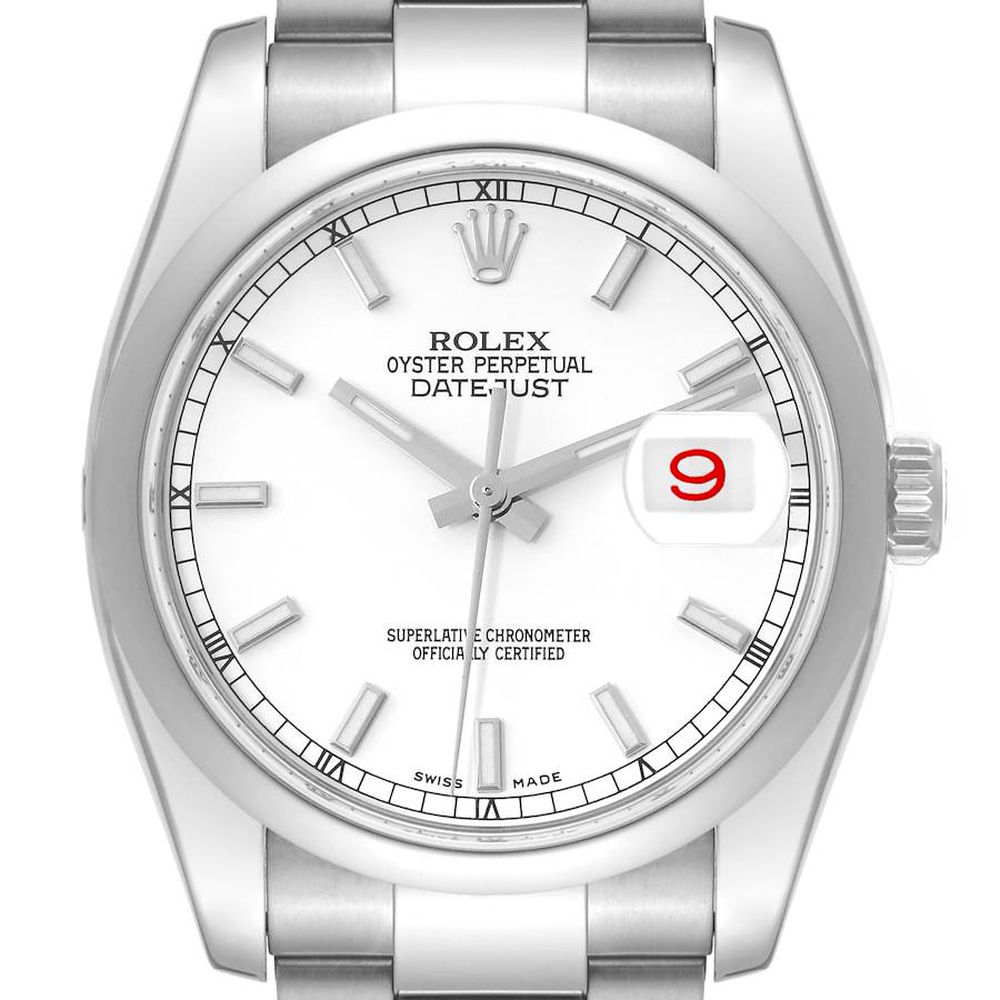 Rolex Datejust White Dial Oyster Bracelet Steel Mens Watch 116200 SwissWatchExpo