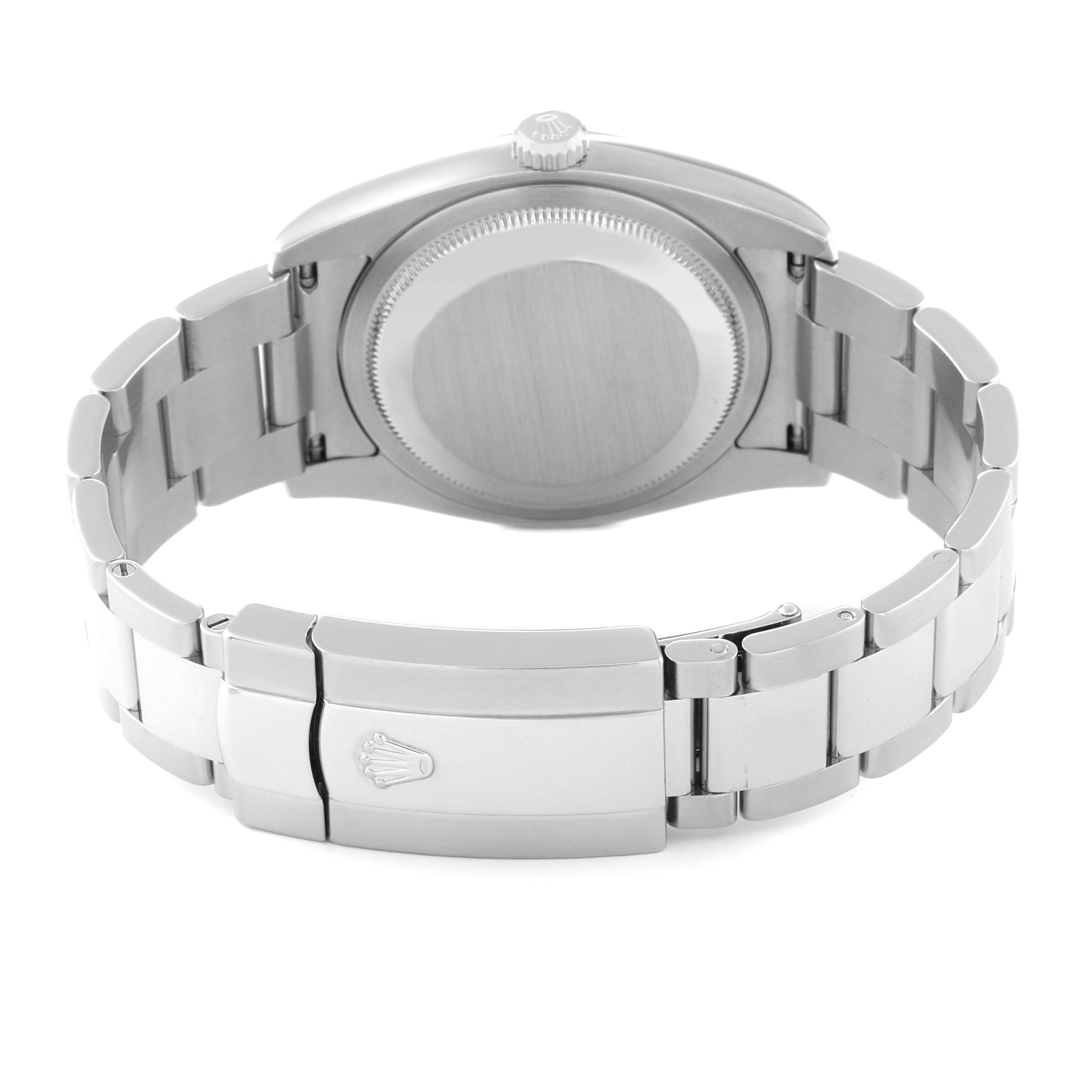 The image shows the back and clasp of a Rolex Datejust 116200 Men's Stainless Steel White Dial 116200 Men's Stainless Steel White Dial watch, highlighting the bracelet and case back.