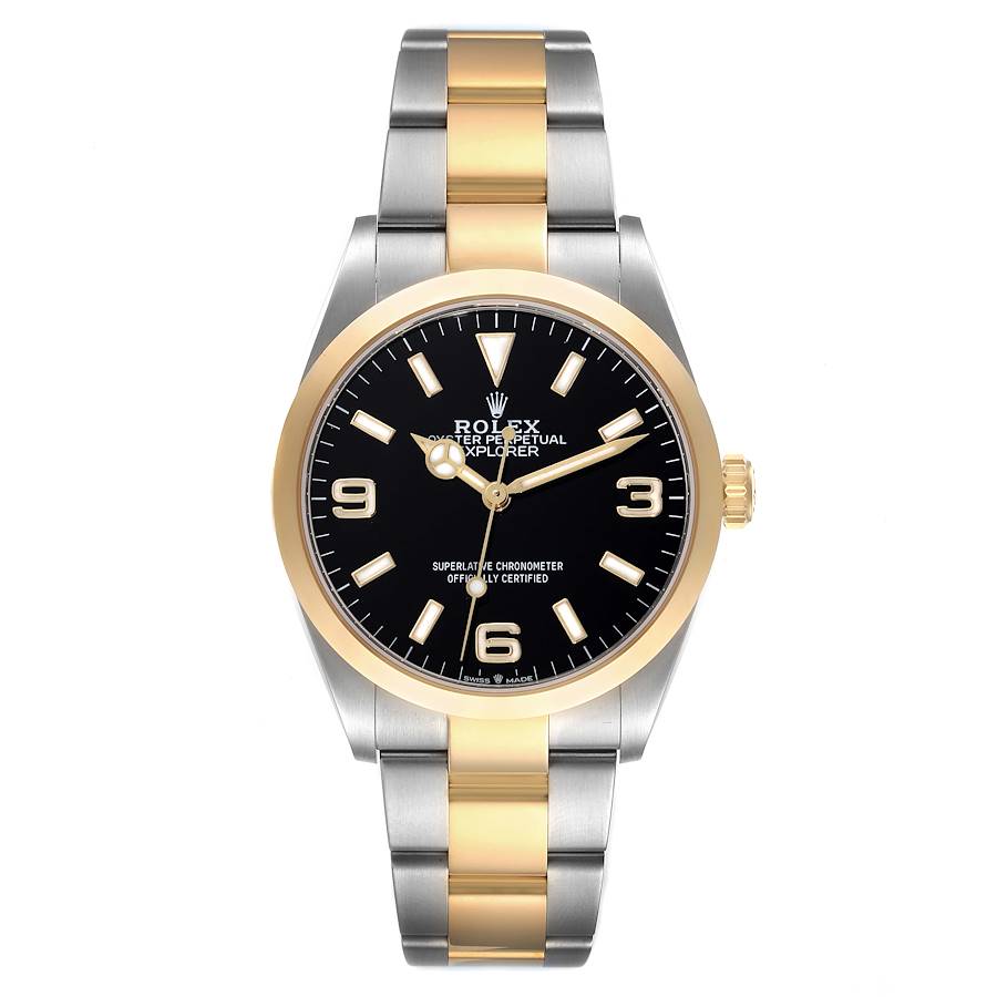 Rolex Explorer I Steel Yellow Gold Black Dial Mens Watch 124273