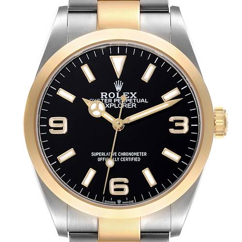 Photo of Rolex Explorer I Steel Yellow Gold Black Dial Mens Watch 124273 Box Card