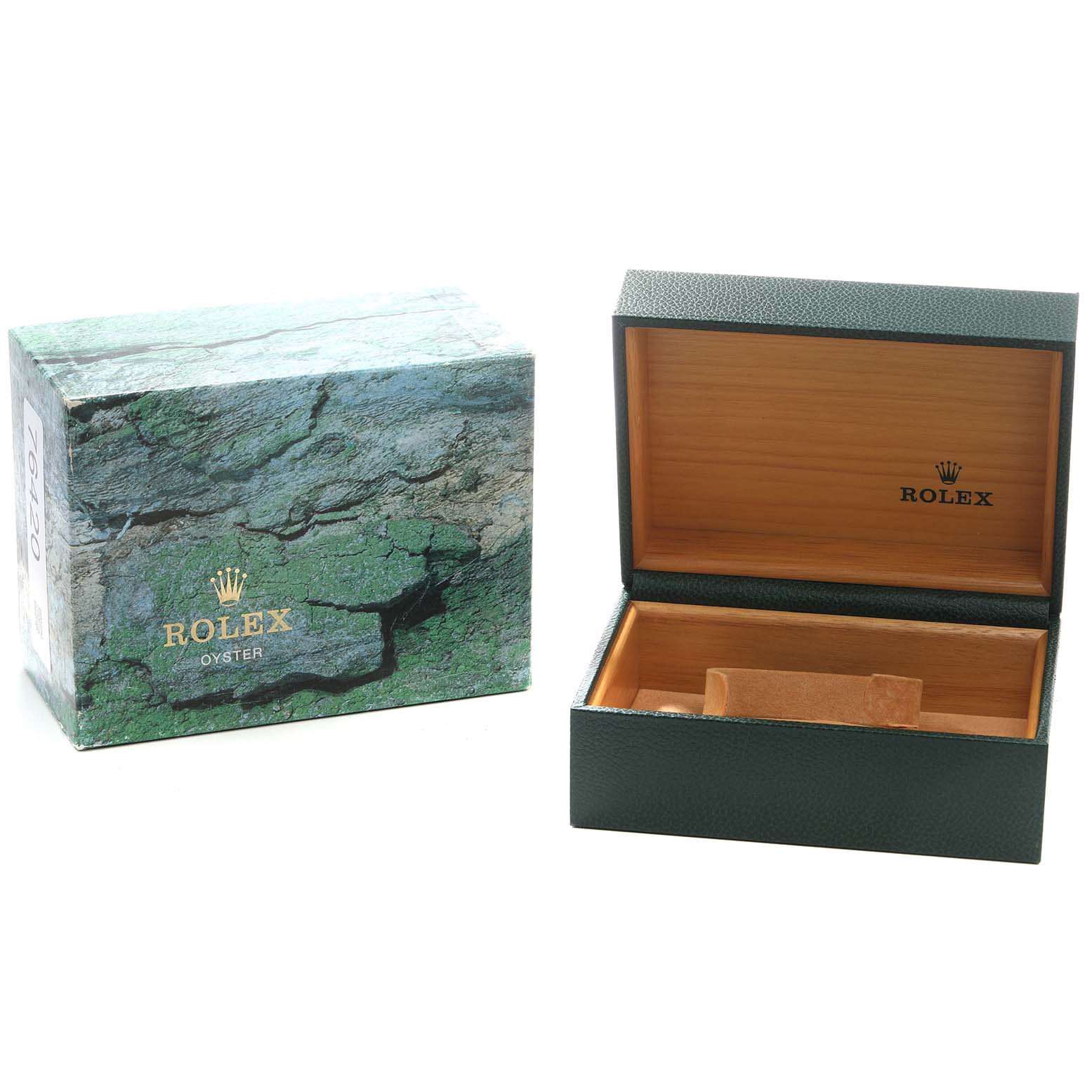 The image shows a Rolex Explorer 16570 Men's Stainless Steel White Dial box and open presentation case from a front angle, highlighting the packaging.