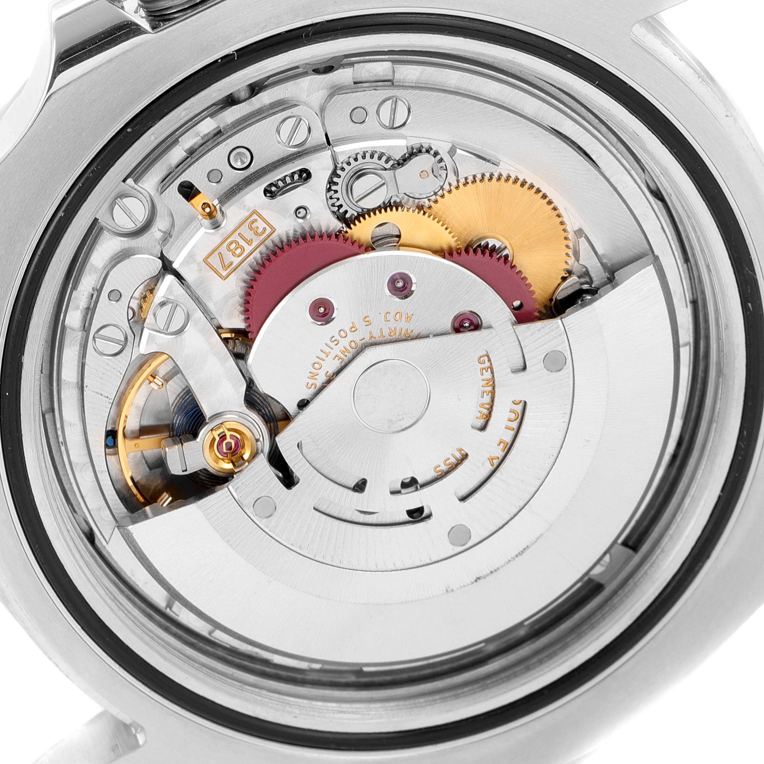 This close-up image shows the movement and internal mechanism of a Rolex Explorer 216570 Men's Stainless Steel White Dial 216570 Men's Stainless Steel White Dial watch.