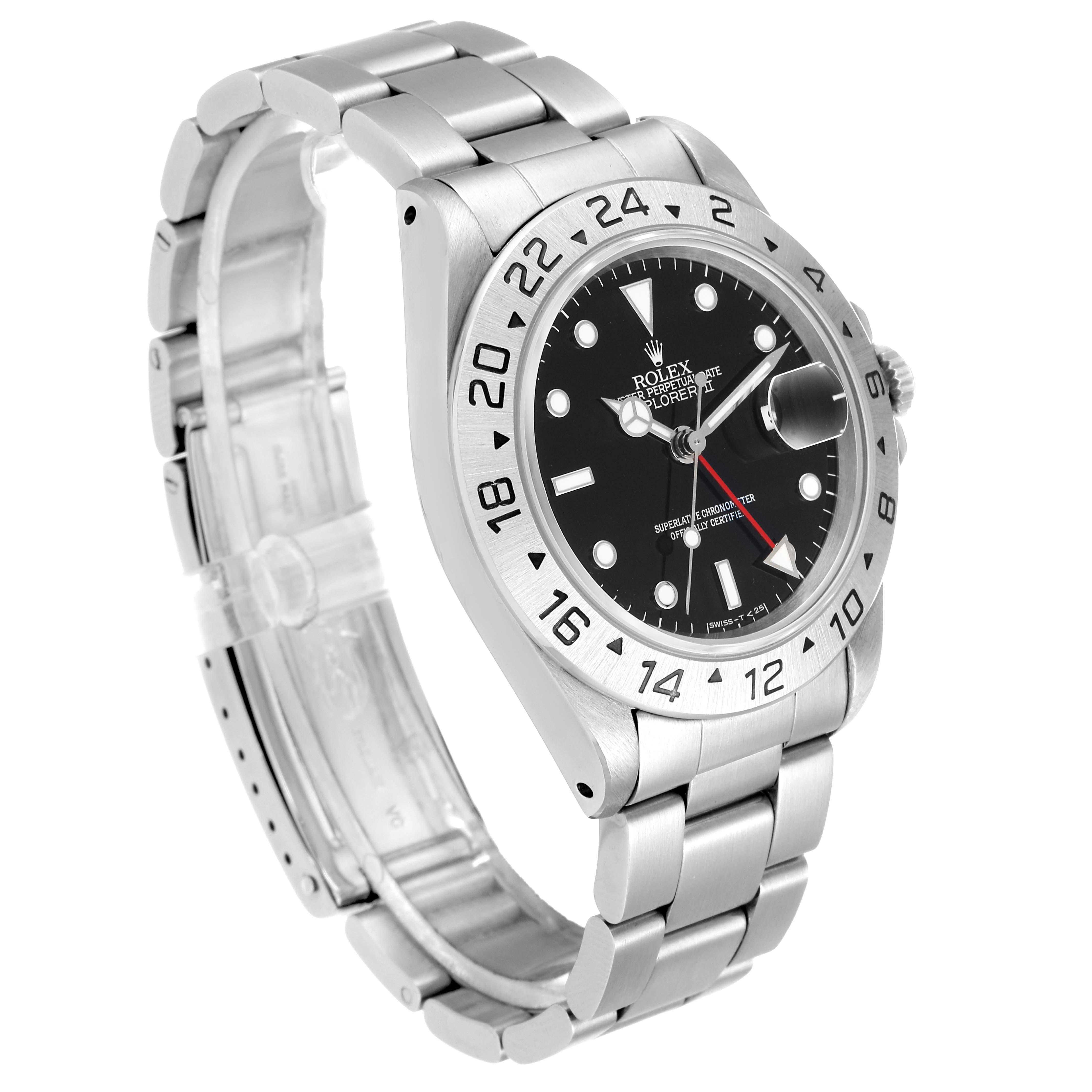 The image shows a stainless steel Rolex Explorer 16570 Men
s Stainless Steel Black Dial 16570 Men
s Stainless Steel Black Dial watch from a front-side angle, highlighting the dial, bezel, and bracelet.