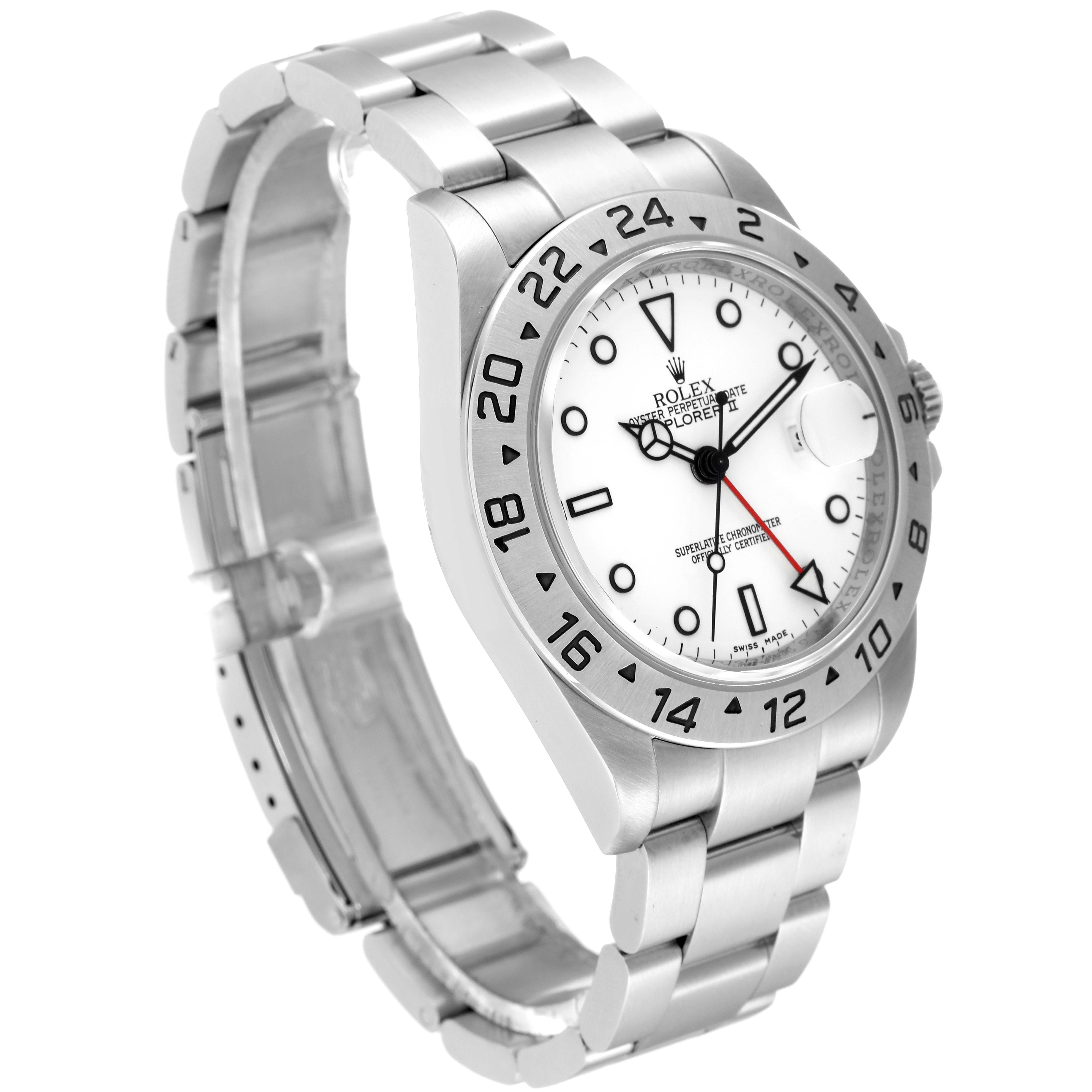 The image shows a side view of a Rolex Explorer 16570T Men
s Stainless Steel White Dial 16570T Men
s Stainless Steel White Dial watch, highlighting its band, bezel, and crown.