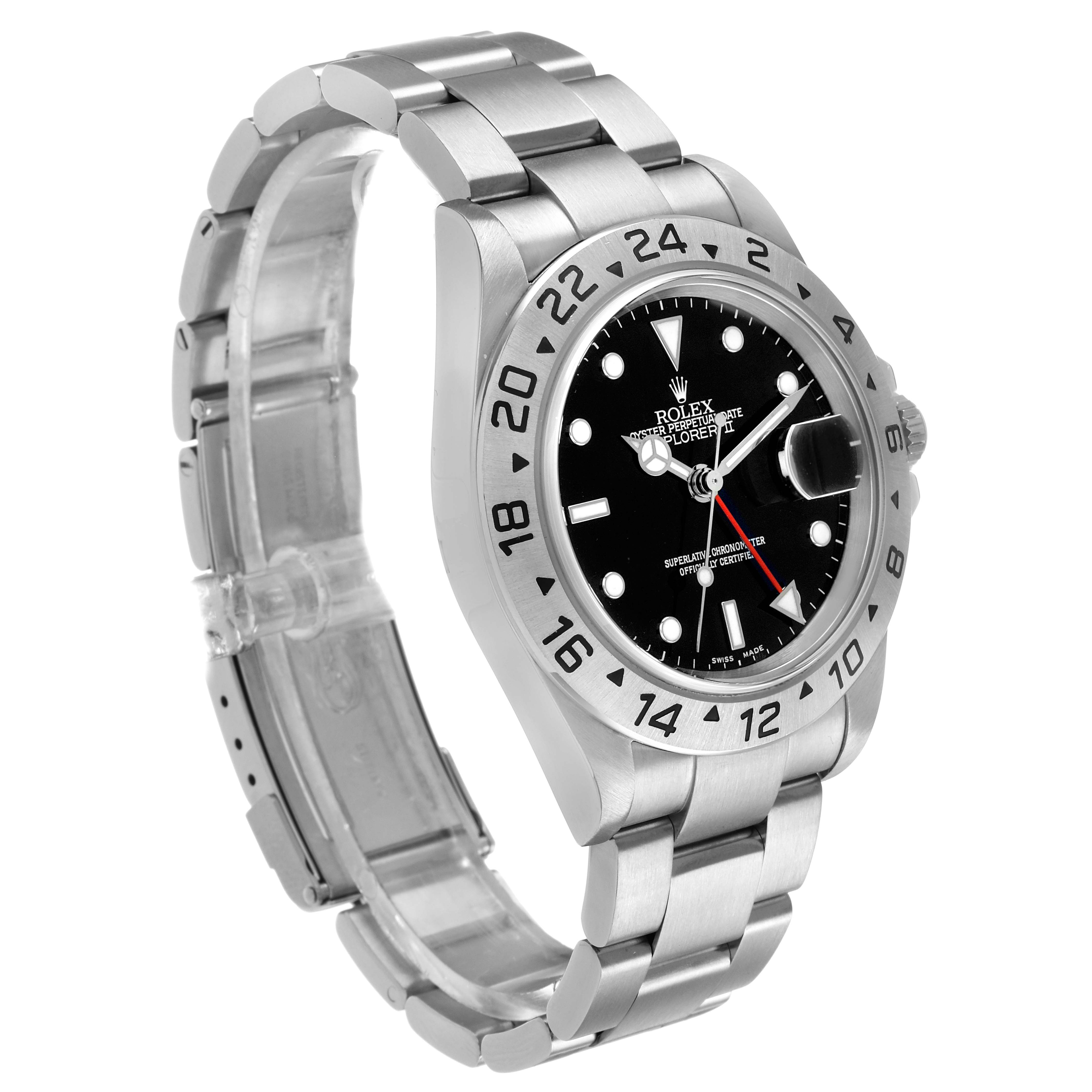 The Rolex Explorer 16570 Men's Stainless Steel Black Dial watch is shown at a three-quarter angle, displaying the face, bezel, crown, and part of the bracelet.