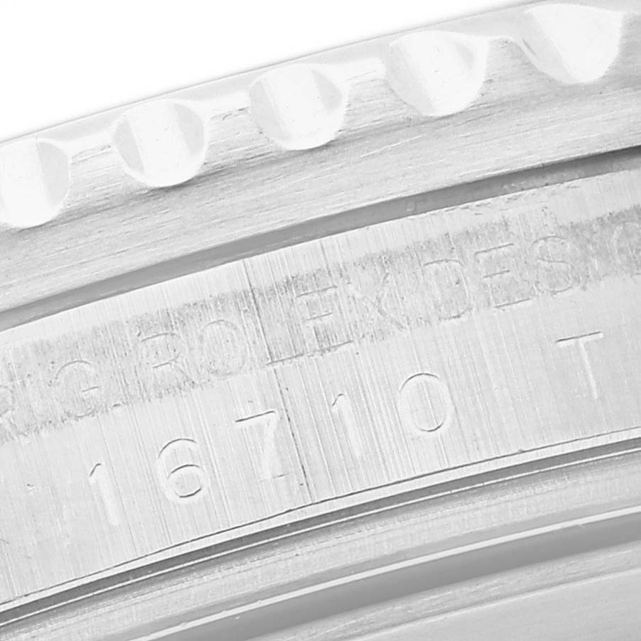 The image shows a close-up of the case side with the model number of the Rolex GMT-Master 16710 Men
s Stainless Steel Black Dial 16710 Men
s Stainless Steel Black Dial.