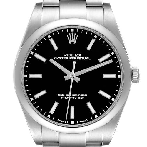 Photo of Rolex Oyster Perpetual 39 Black Dial Steel Mens Watch 114300 Box Card