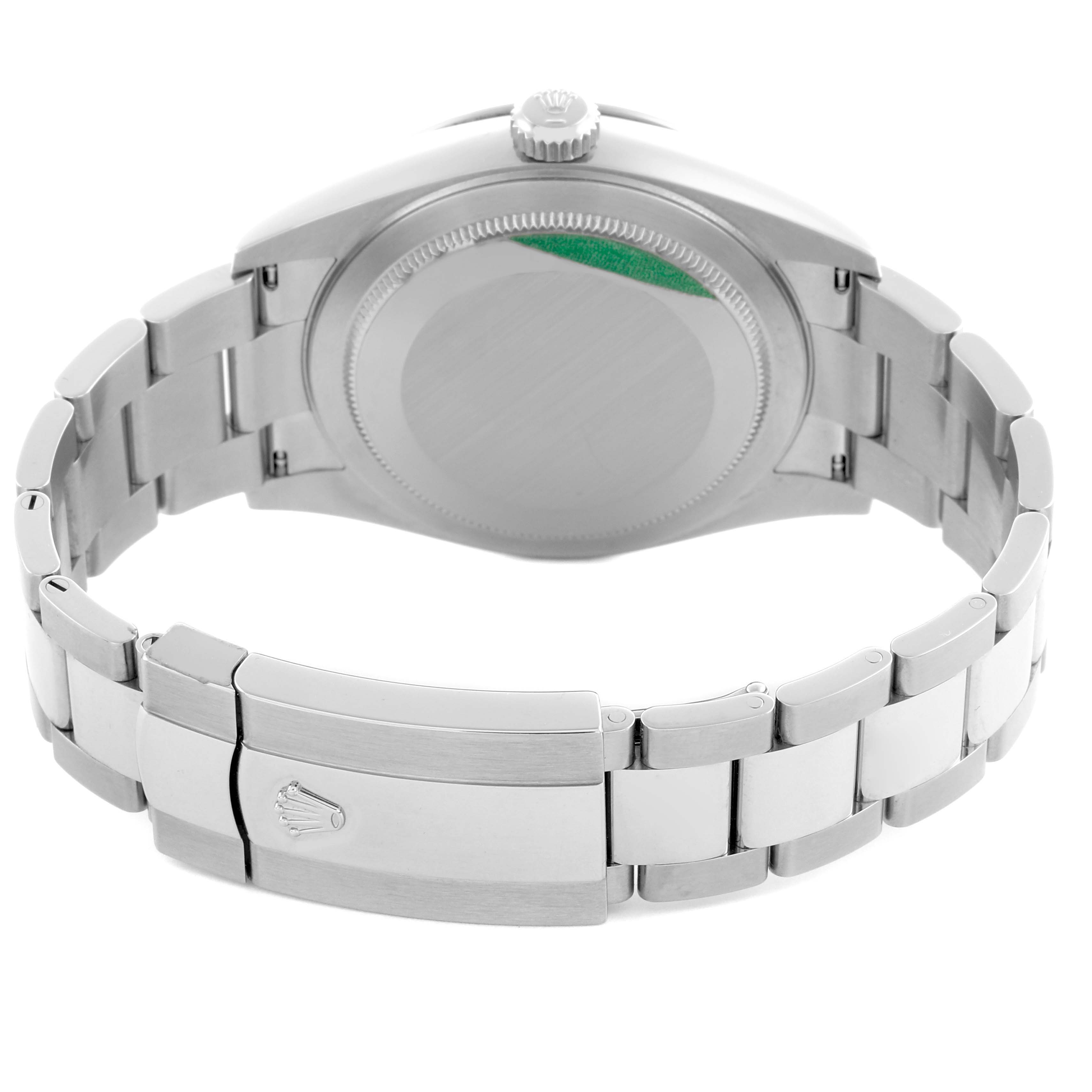 The image shows the back case and bracelet of a Rolex Sky-Dweller 326934 Men's Stainless Steel Blue Dial 326934 Men's Stainless Steel Blue Dial watch from a rear angle.