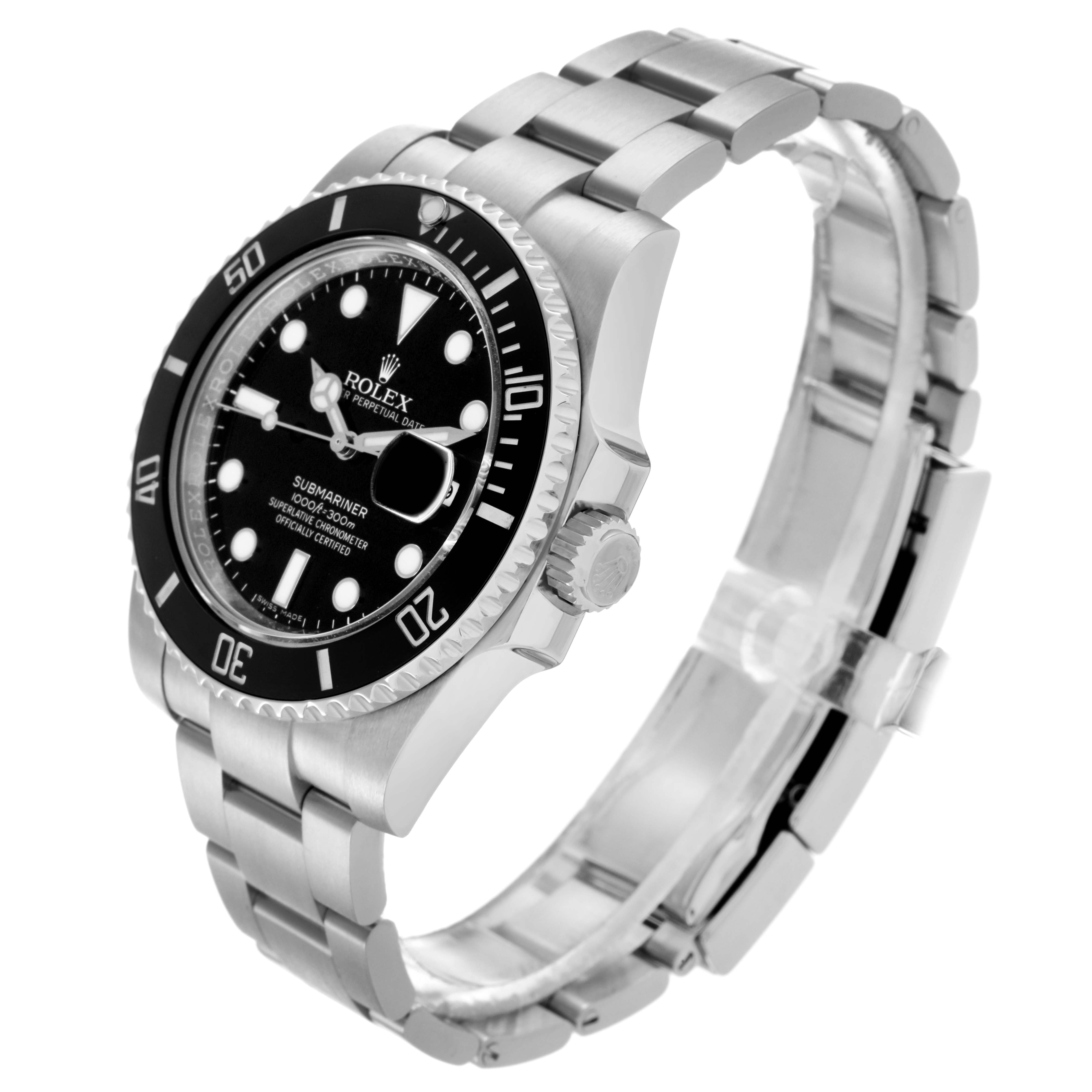 The Rolex Submariner 116610LN Men's Stainless Steel Black Dial 116610LN Men's Stainless Steel Black Dial watch is shown at a slight angle, highlighting the face, bezel, crown, and bracelet links.