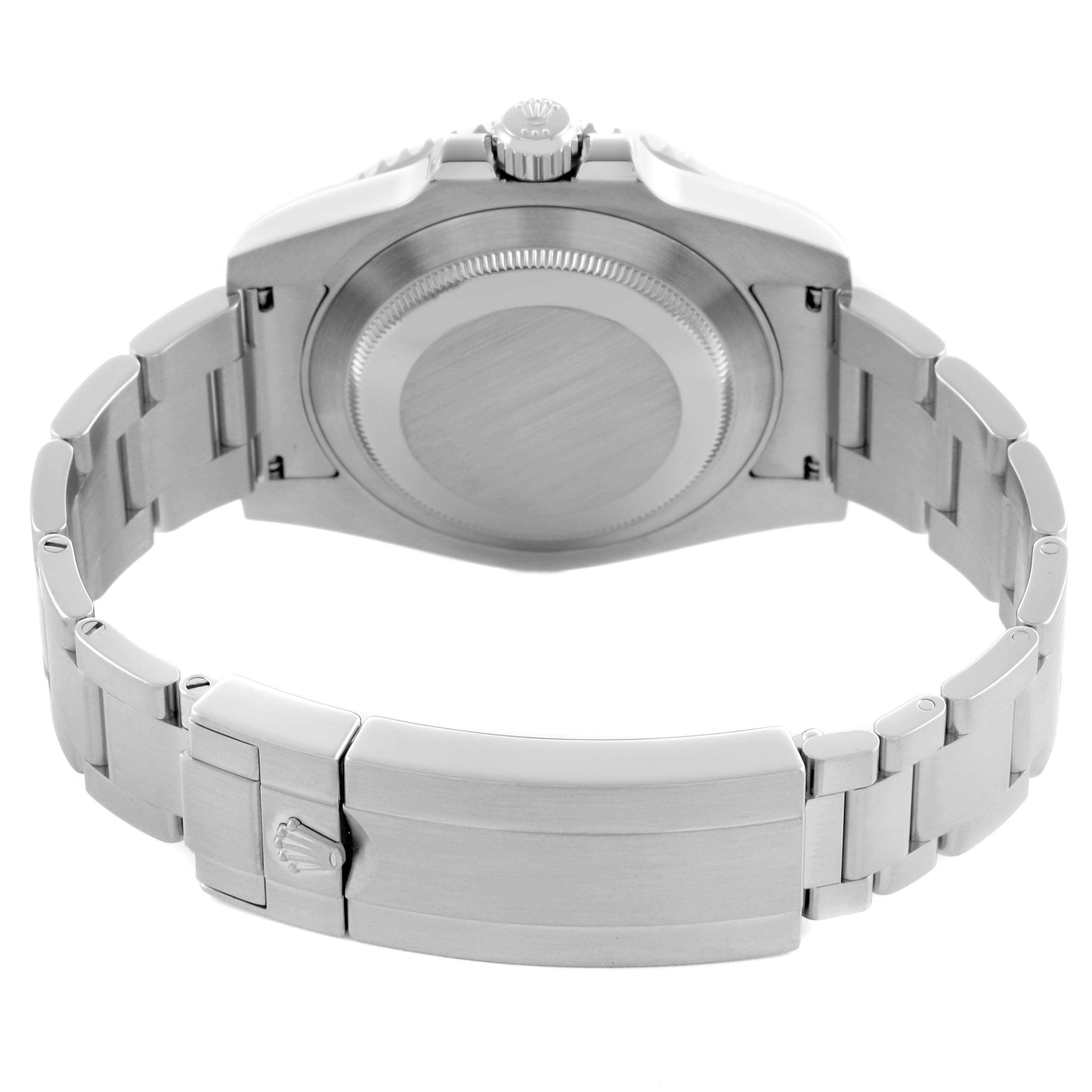 The Rolex Submariner 116610LN Men's Stainless Steel Black Dial 116610LN Men's Stainless Steel Black Dial is shown from the back, highlighting the case back, bracelet, and clasp.