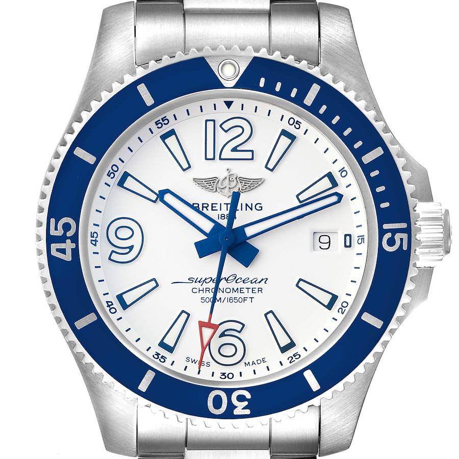 Breitling Superocean 42 White Dial Steel Mens Watch A17366 Box Papers SwissWatchExpo